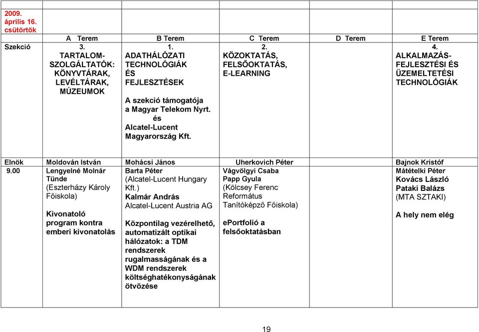 és Alcatel-Lucent Magyarország Kft. Elnök Moldován István Mohácsi János Uherkovich Péter Bajnok Kristóf 9.