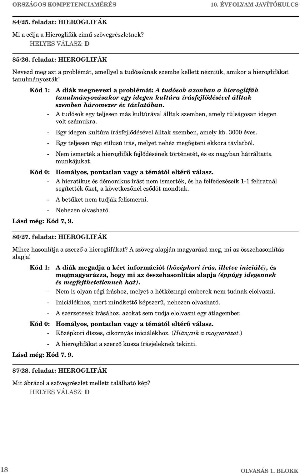 Kód 1: A diák megnevezi a problémát: A tudósok azonban a hieroglifák tanulmányozásakor egy idegen kultúra írásfejlõdésével álltak szemben háromezer év távlatában.