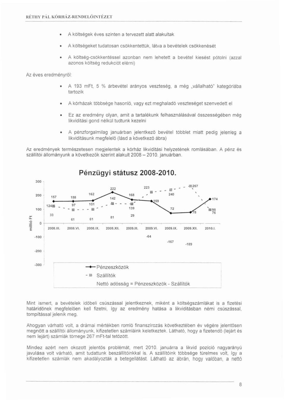 kórházak többsége hasonló, vagy ezt meghaladó veszteséget szenvedett el Ez az eredmény olyan, amit a tartalékunk felhasználásával összességében még likviditási gond nél kol tudtunk kezelni A