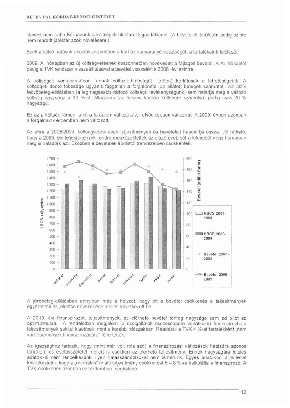 hónaptól pedig a NK rendszer visszaállftásával a bevétel visszatért a 2008 évi szintre. A költségek vonatozásában (annak változtathatóságát illetöen) korlátosak a lehetőségeink.