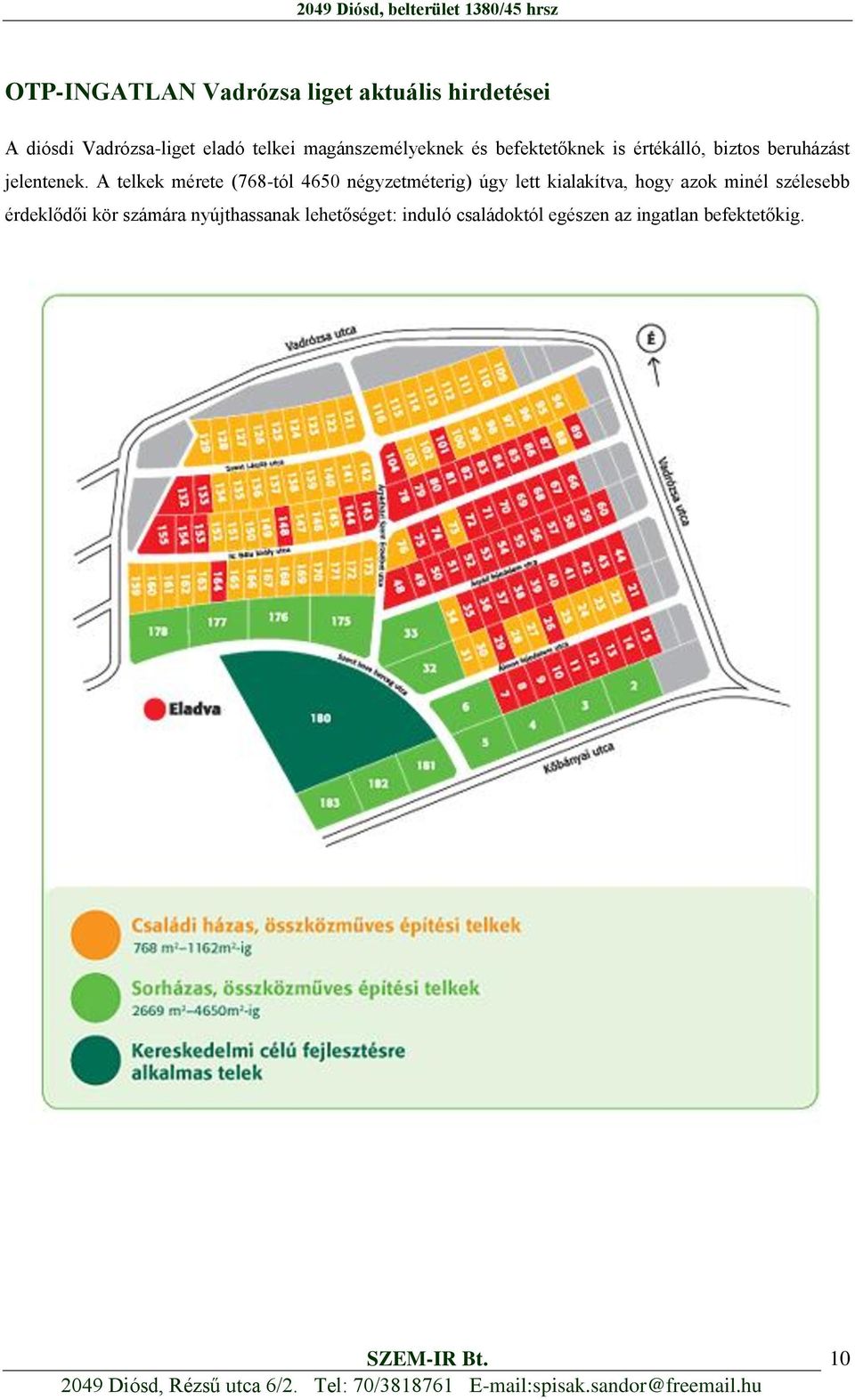 A telkek mérete (768-tól 4650 négyzetméterig) úgy lett kialakítva, hogy azok minél