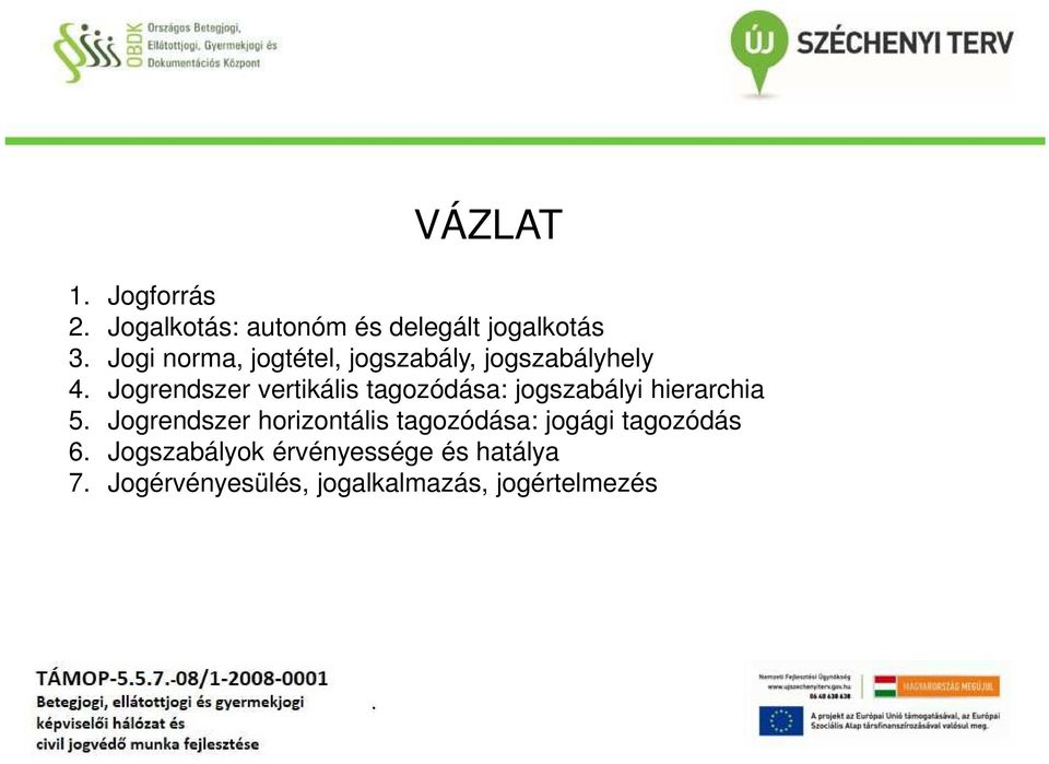 jogszabályi hierarchia 5 Jogrendszer horizontális tagozódása: jogági tagozódás