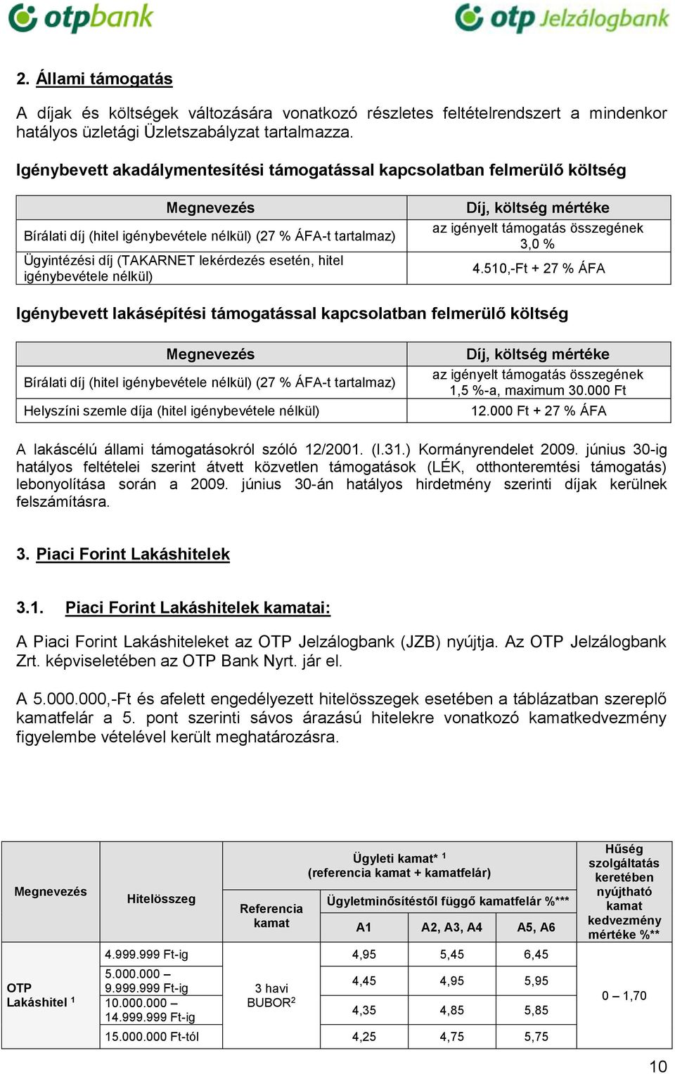 hitel igénybevétele nélkül) Díj, költség mértéke az igényelt támogatás összegének 3,0 % 4.