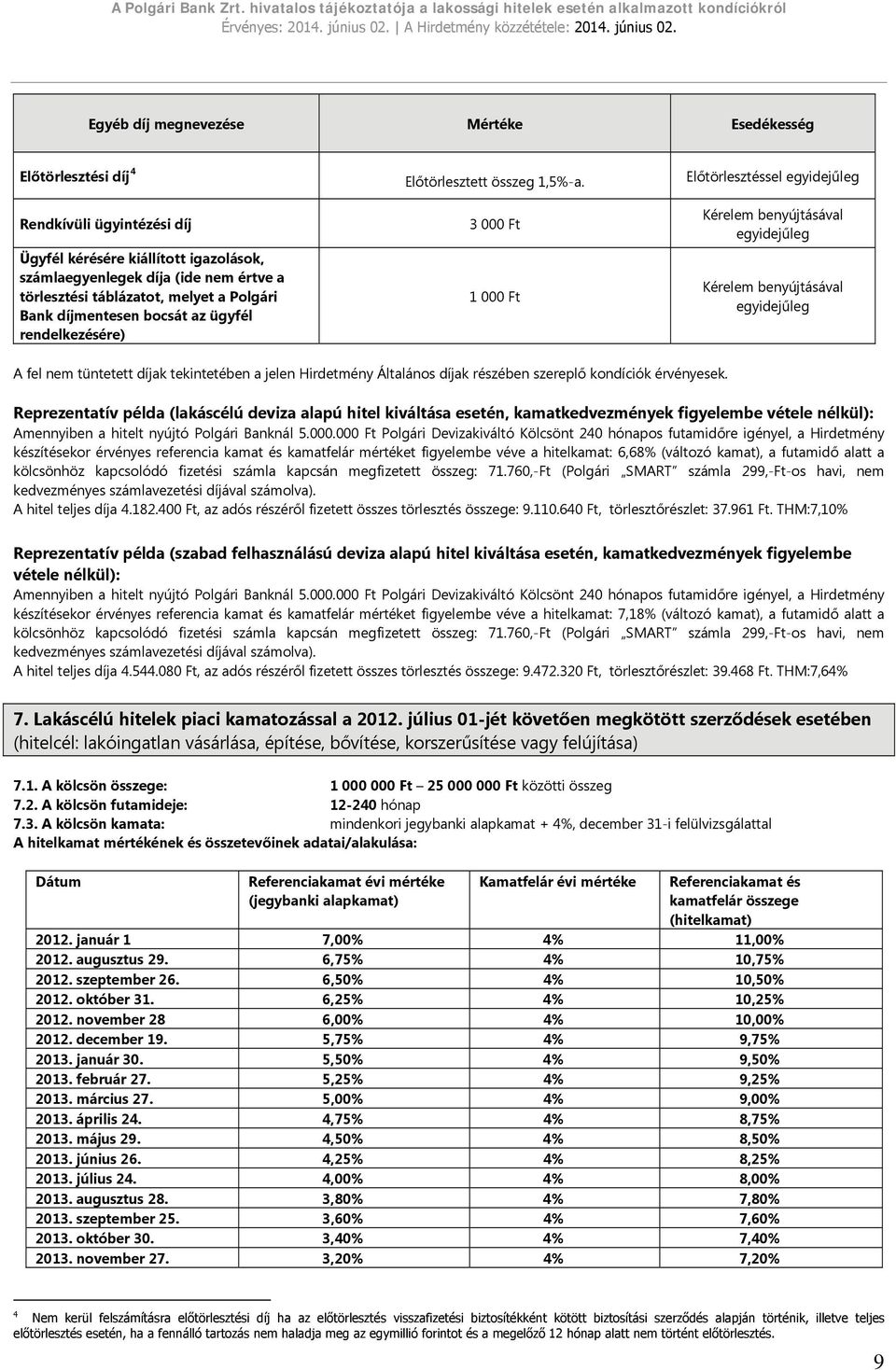 rendelkezésére) 3 000 Ft 1 000 Ft Kérelem benyújtásával Kérelem benyújtásával A fel nem tüntetett díjak tekintetében a jelen Hirdetmény Általános díjak részében szereplő kondíciók érvényesek.