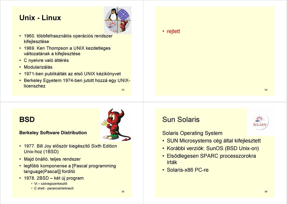 egy UNIXlicenszhez 53 rejtett 54 BSD Sun Solaris Berkeley Software Distribution 1977.