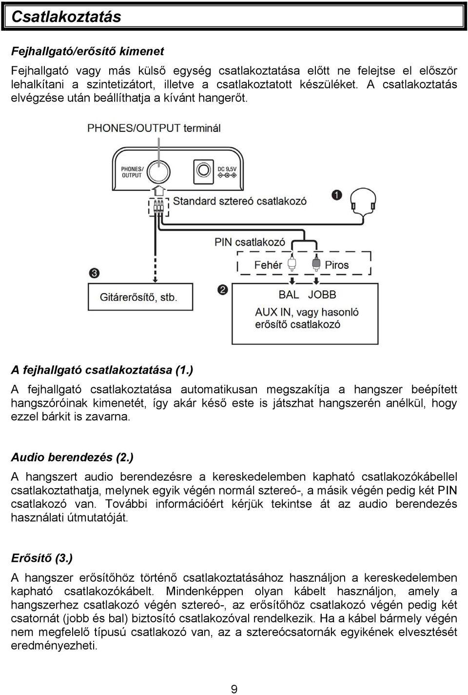 ) A fejhallgató csatlakoztatása automatikusan megszakítja a hangszer beépített hangszóróinak kimenetét, így akár késő este is játszhat hangszerén anélkül, hogy ezzel bárkit is zavarna.