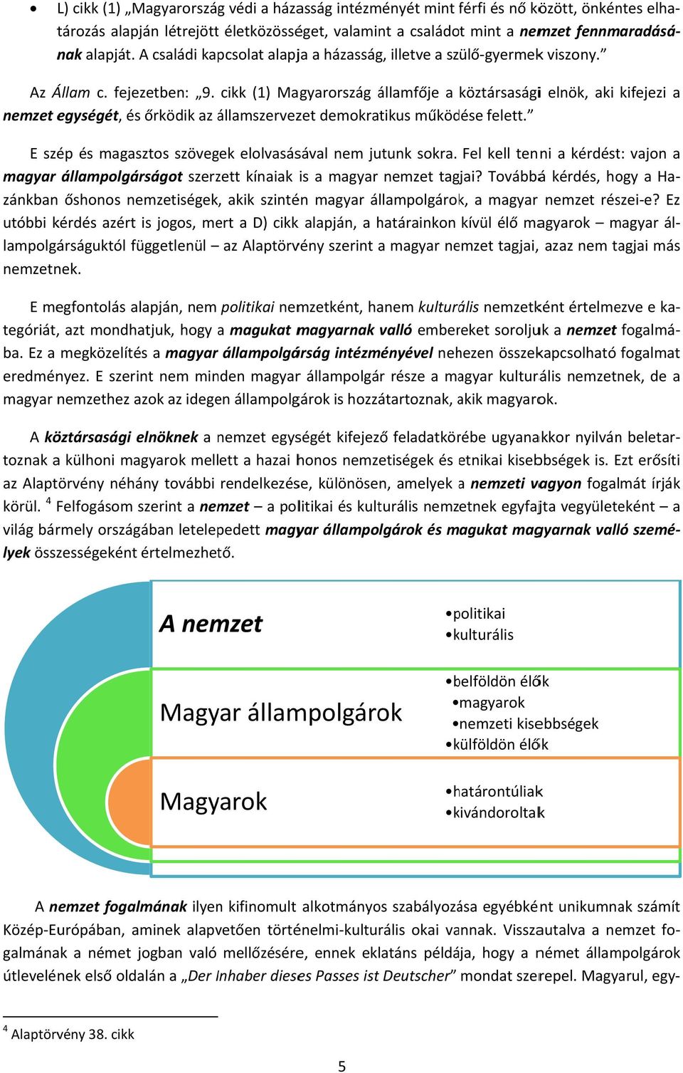 cikk (1) Magyarország államfője a köztársaságii elnök, aki kifejezi a nemzet egységét, és őrködik az államszervez zet demokratikus működése felett.