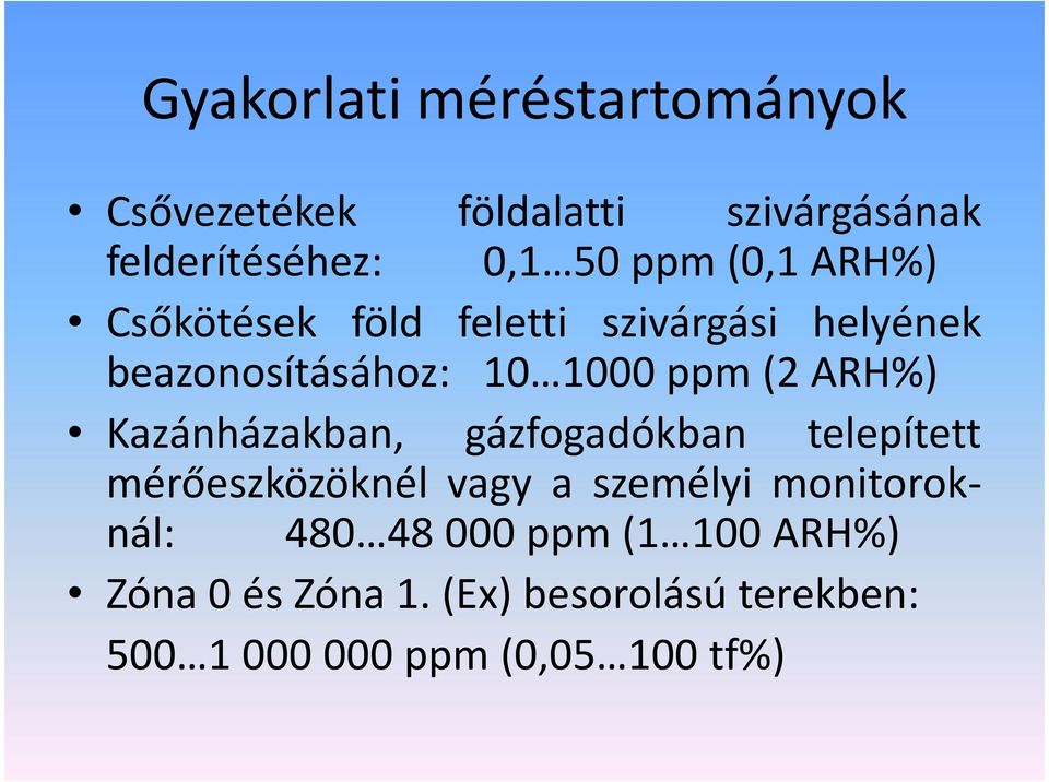 ARH%) Kazánházakban, gázfogadókban telepített mérőeszközöknél vagy a személyi monitoroknál: