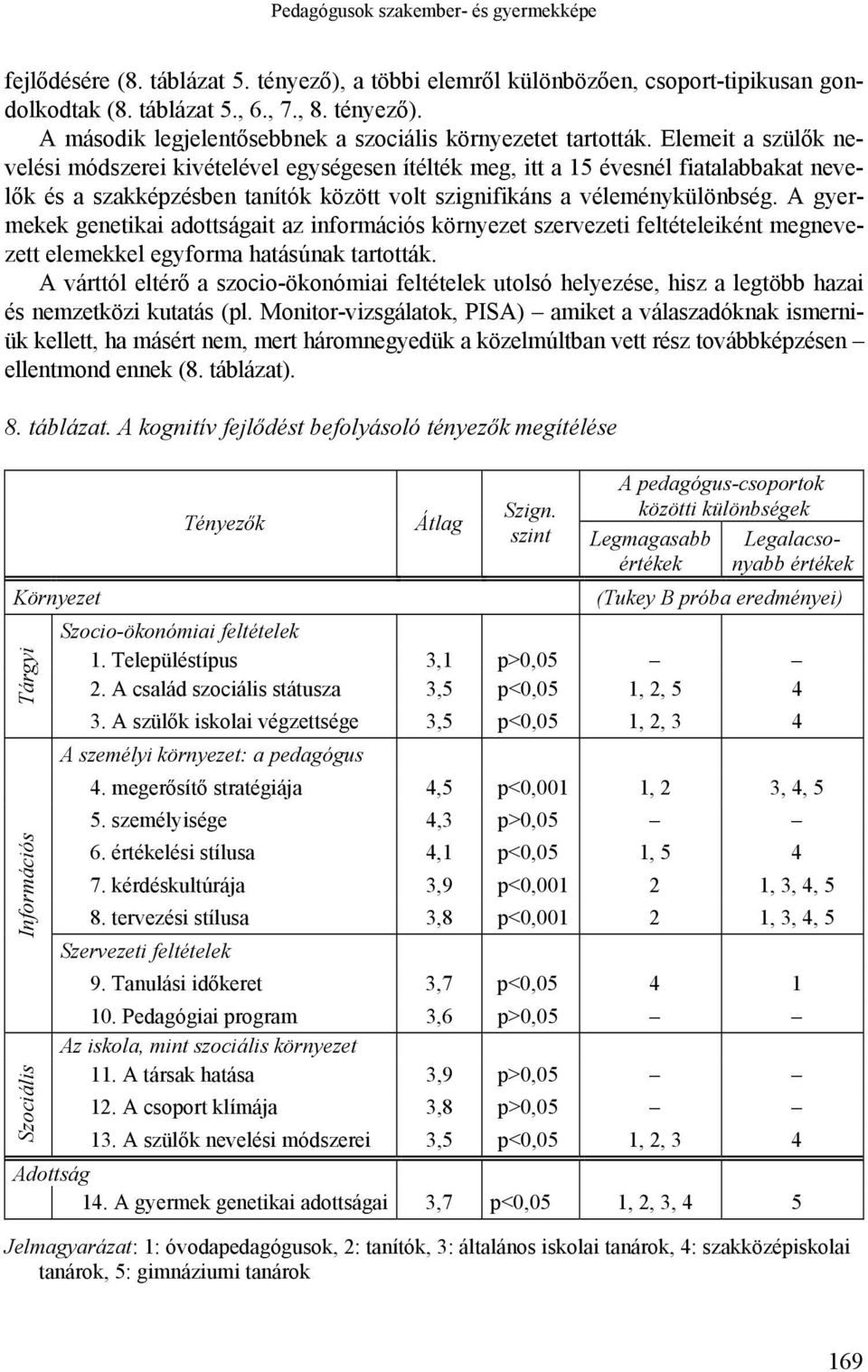A gyermekek genetikai adottságait az információs környezet szervezeti feltételeiként megnevezett elemekkel egyforma hatásúnak tartották.