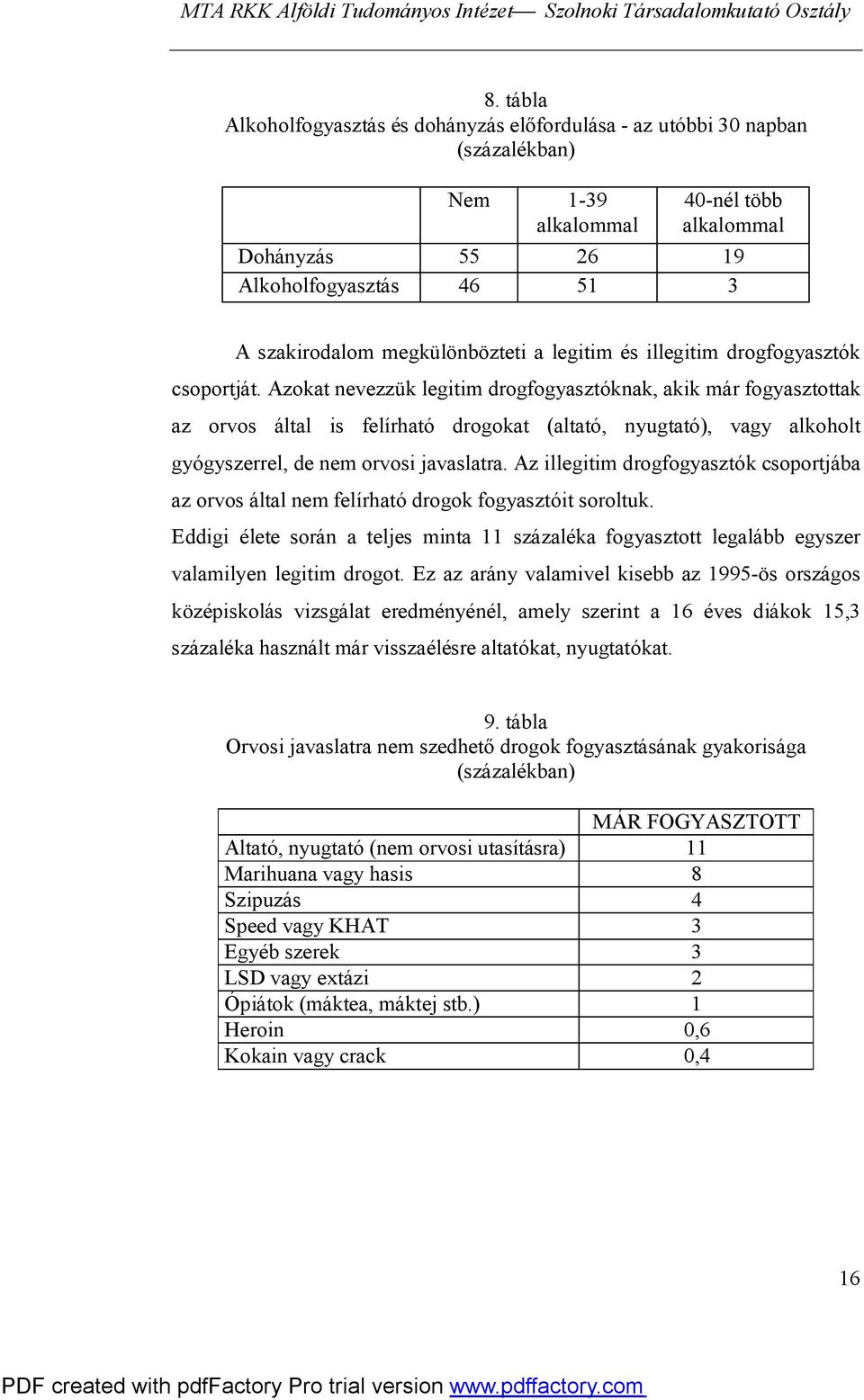 Azokat nevezzük legitim drogfogyasztóknak, akik már fogyasztottak az orvos által is felírható drogokat (altató, nyugtató), vagy alkoholt gyógyszerrel, de nem orvosi javaslatra.