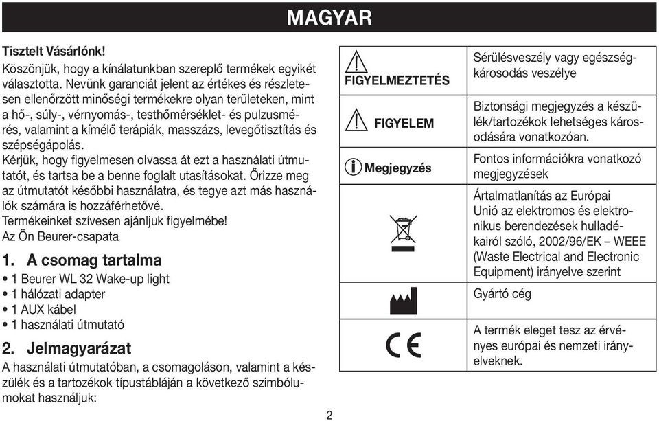 masszázs, levegőtisztítás és szépségápolás. Kérjük, hogy figyelmesen olvassa át ezt a használati útmutatót, és tartsa be a benne foglalt utasításokat.