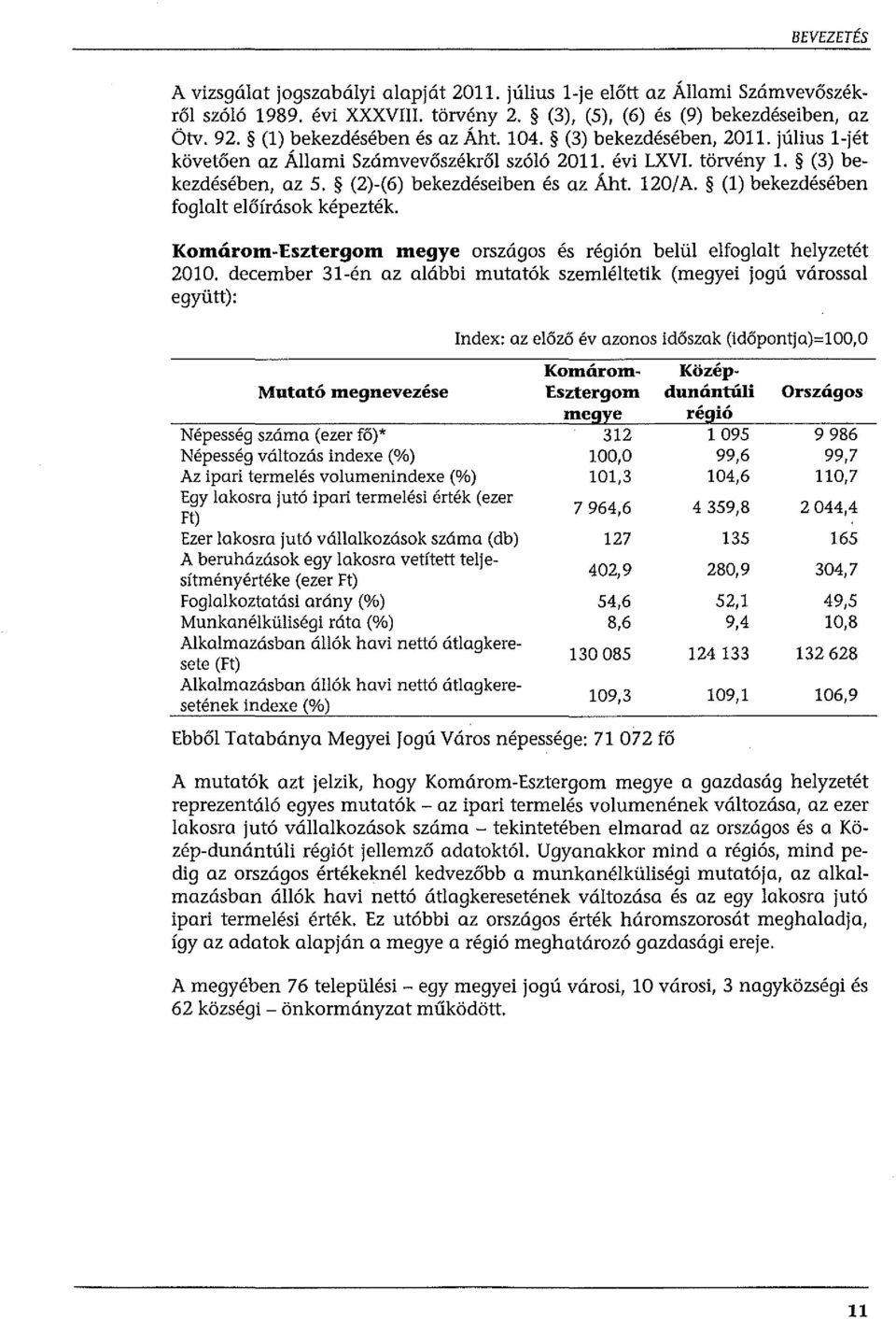 120/A. (l) bekezdésében foglalt előírások képezték. Komárom-Esztergom megye országos és regwn belül elfoglalt helyzetét 2010.