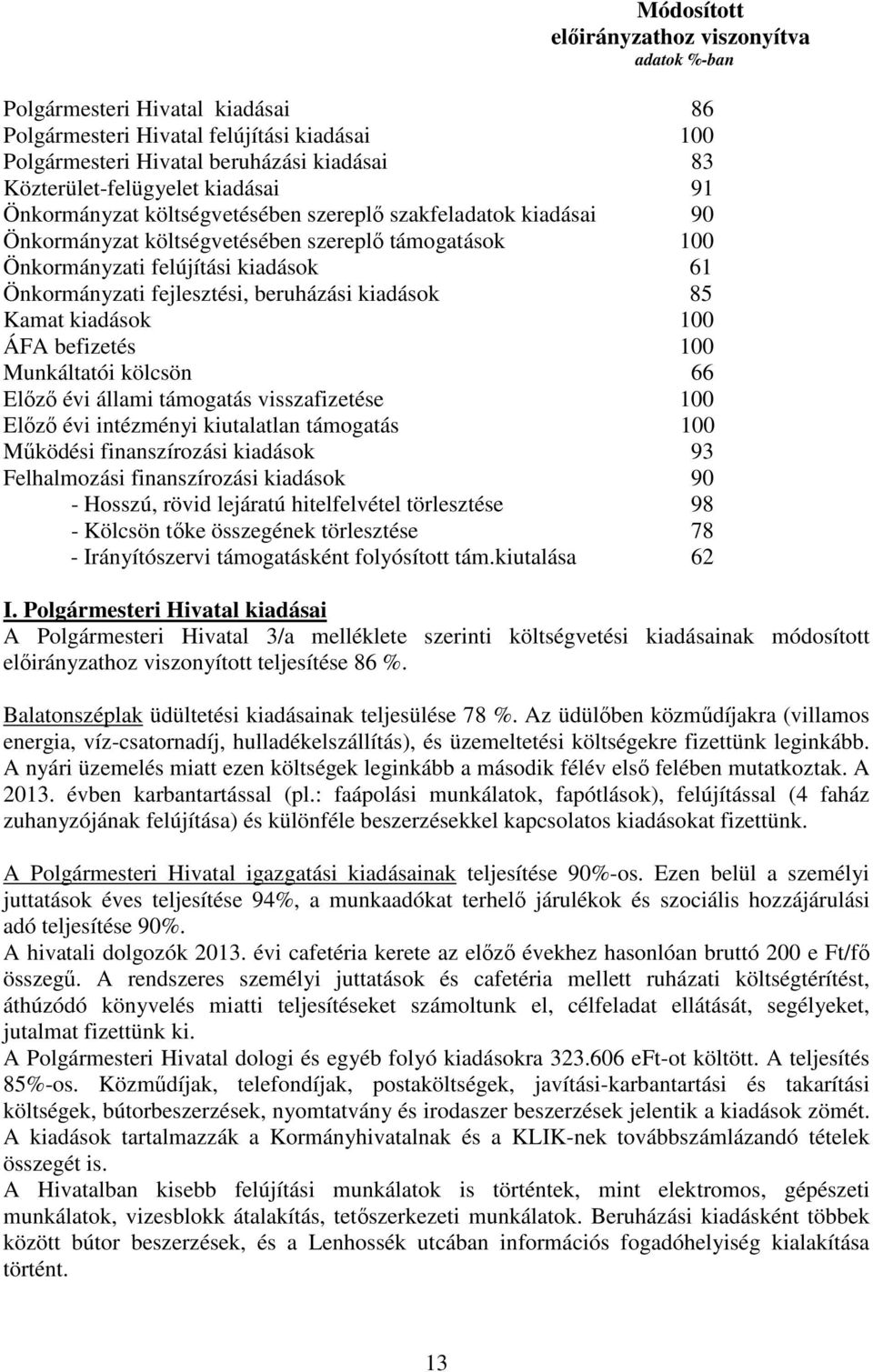 beruházási kiadások 85 Kamat kiadások 100 ÁFA befizetés 100 Munkáltatói kölcsön 66 Előző évi állami támogatás visszafizetése 100 Előző évi intézményi kiutalatlan támogatás 100 Működési finanszírozási