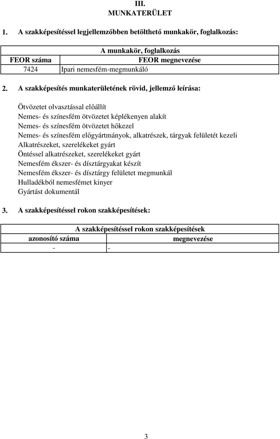 színesfém elıgyártmányok, alkatrészek, tárgyak felületét kezeli lkatrészeket, szerelékeket gyárt Öntéssel alkatrészeket, szerelékeket gyárt Nemesfém ékszer- és dísztárgyakat készít