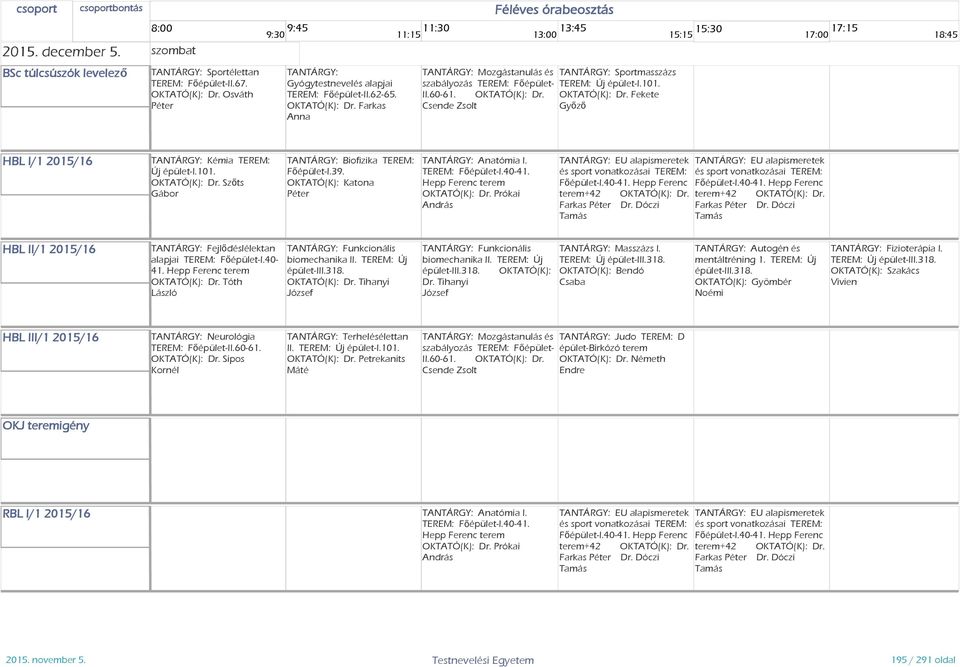 OKTATÓ(K): Katona Anatómia I. Hepp Ferenc terem OKTATÓ(K): Dr. Prókai András EU alapismeretek és sport vonatkozásai TEREM: terem+42 Farkas OKTATÓ(K): Dr. Dr. Dóczi EU alapismeretek és sport vonatkozásai TEREM: terem+42 OKTATÓ(K): Dr.