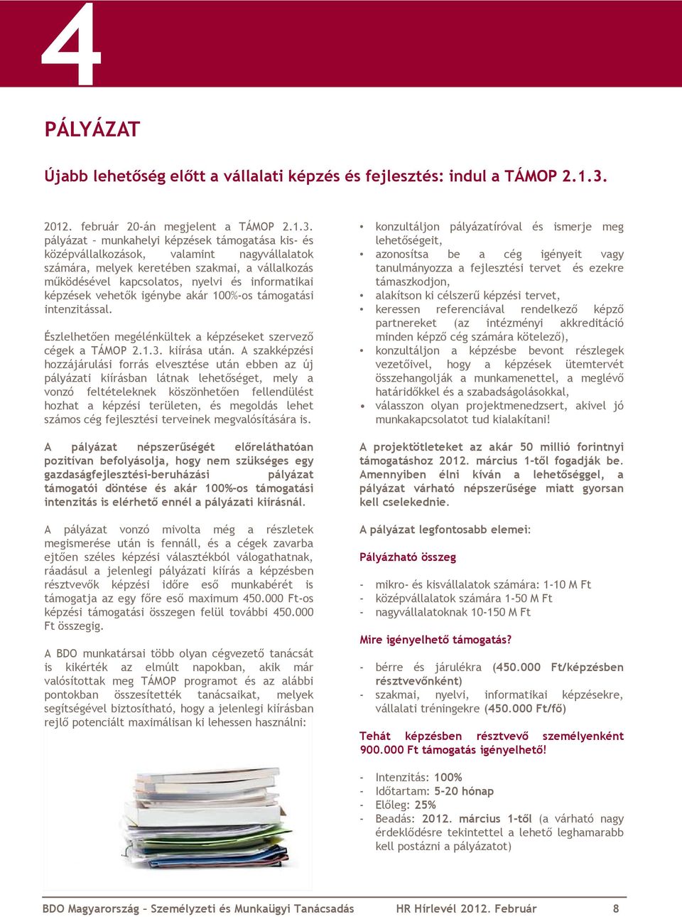 pályázat munkahelyi képzések támogatása kis- és középvállalkozások, valamint nagyvállalatok számára, melyek keretében szakmai, a vállalkozás mőködésével kapcsolatos, nyelvi és informatikai képzések