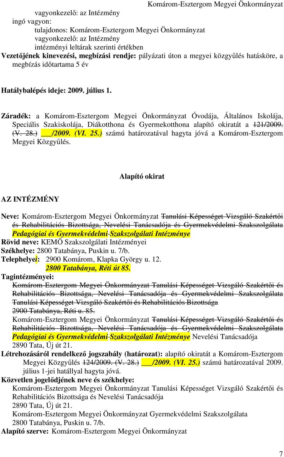 (V. 28.) /2009. (VI. 25.) számú határozatával hagyta jóvá a Komárom-Esztergom Megyei Közgyőlés.