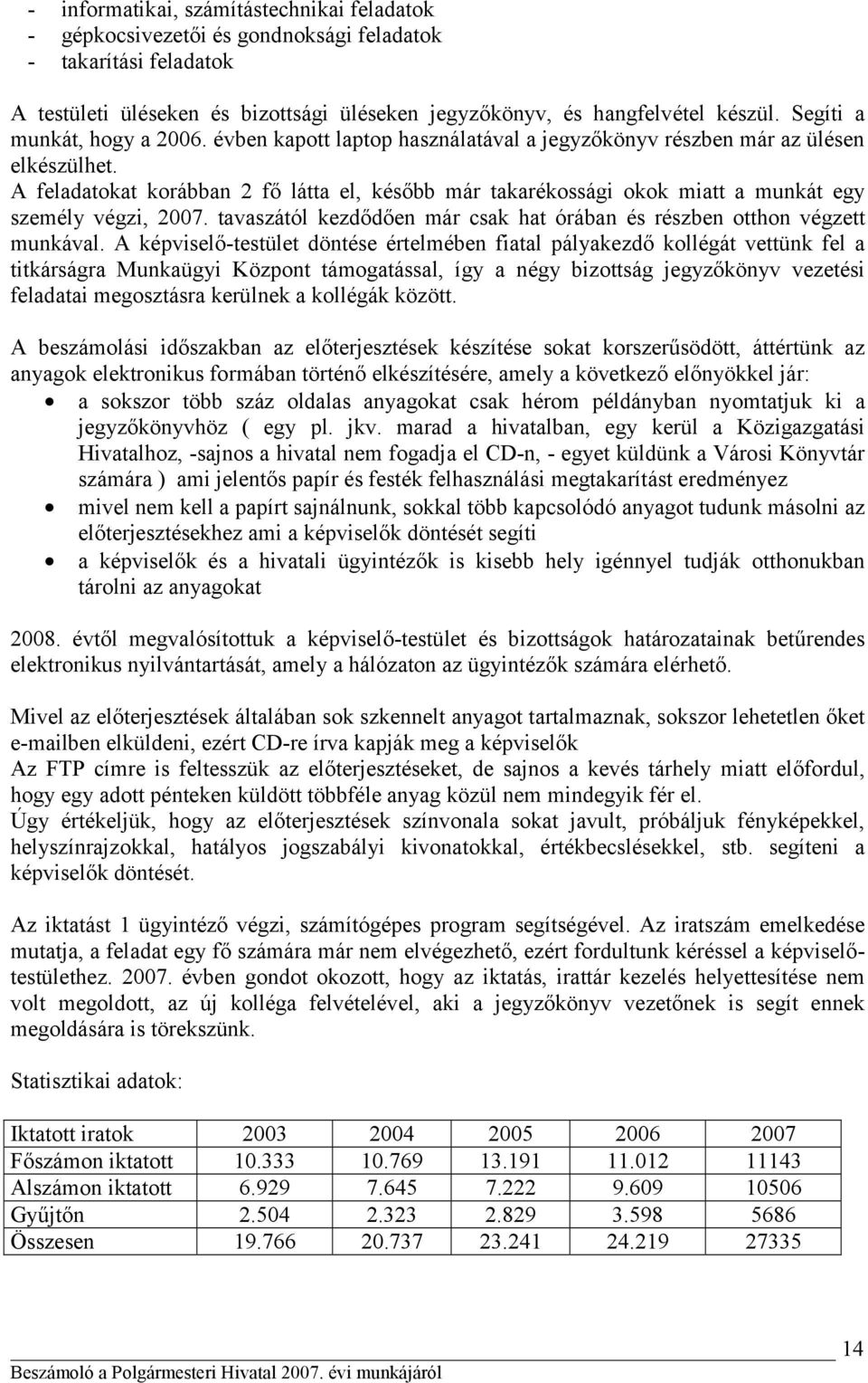 A feladatokat korábban 2 fő látta el, később már takarékossági okok miatt a munkát egy személy végzi, 2007. tavaszától kezdődően már csak hat órában és részben otthon végzett munkával.