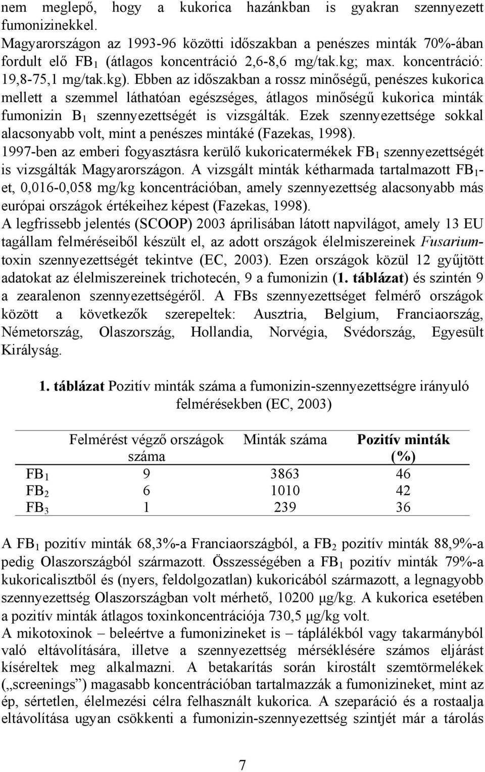 Ebben az időszakban a rossz minőségű, penészes kukorica mellett a szemmel láthatóan egészséges, átlagos minőségű kukorica minták fumonizin B 1 szennyezettségét is vizsgálták.