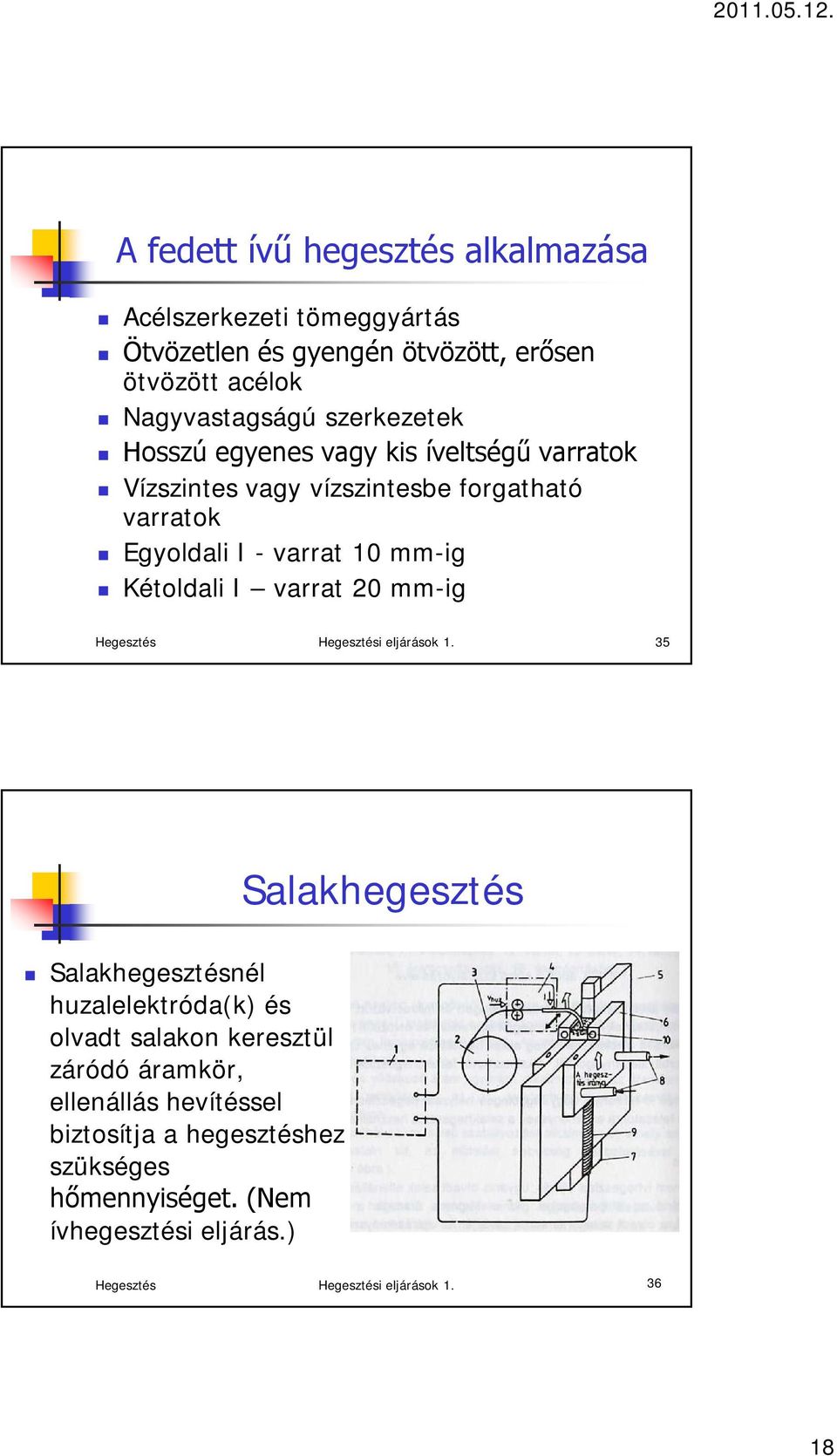 Kétoldali I varrat 20 mm-ig Hegesztés Hegesztési eljárások 1.