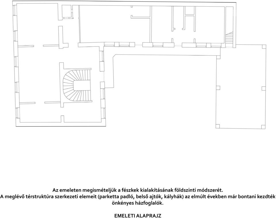 A meglévő térstruktúra szerkezeti elemeit (parketta