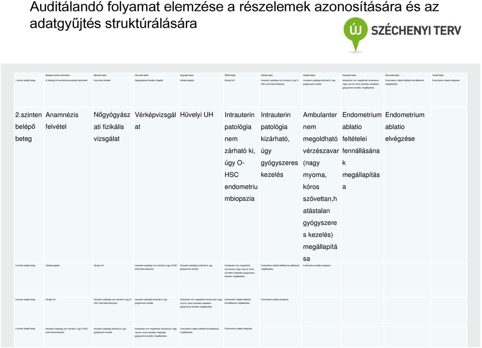 szinten belépő beteg A nőbeteg bő havivérzés panaszával jelentkezik Anamnézis felvétel Nőgyógyászati fizikális vizsgálat Vérképvizsgálat Hüvelyi UH Intrauterin patológia nem zárható ki, úgy O- (nagy