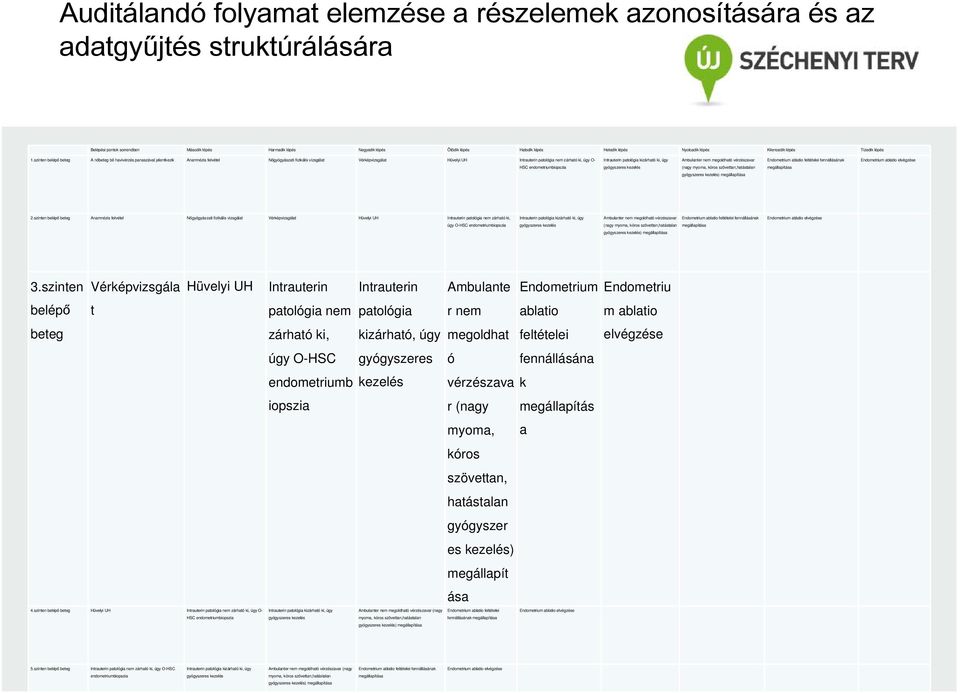 szinten belépő beteg A nőbeteg bő havivérzés panaszával jelentkezik Anamnézis felvétel Nőgyógyászati fizikális vizsgálat Vérképvizsgálat Hüvelyi UH Intrauterin patológia nem zárható ki, úgy O- (nagy