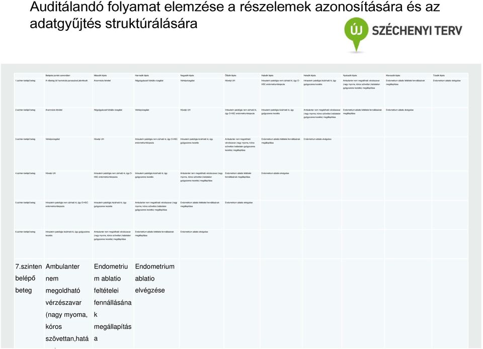 szinten belépő beteg A nőbeteg bő havivérzés panaszával jelentkezik Anamnézis felvétel Nőgyógyászati fizikális vizsgálat Vérképvizsgálat Hüvelyi UH Intrauterin patológia nem zárható ki, úgy O- (nagy