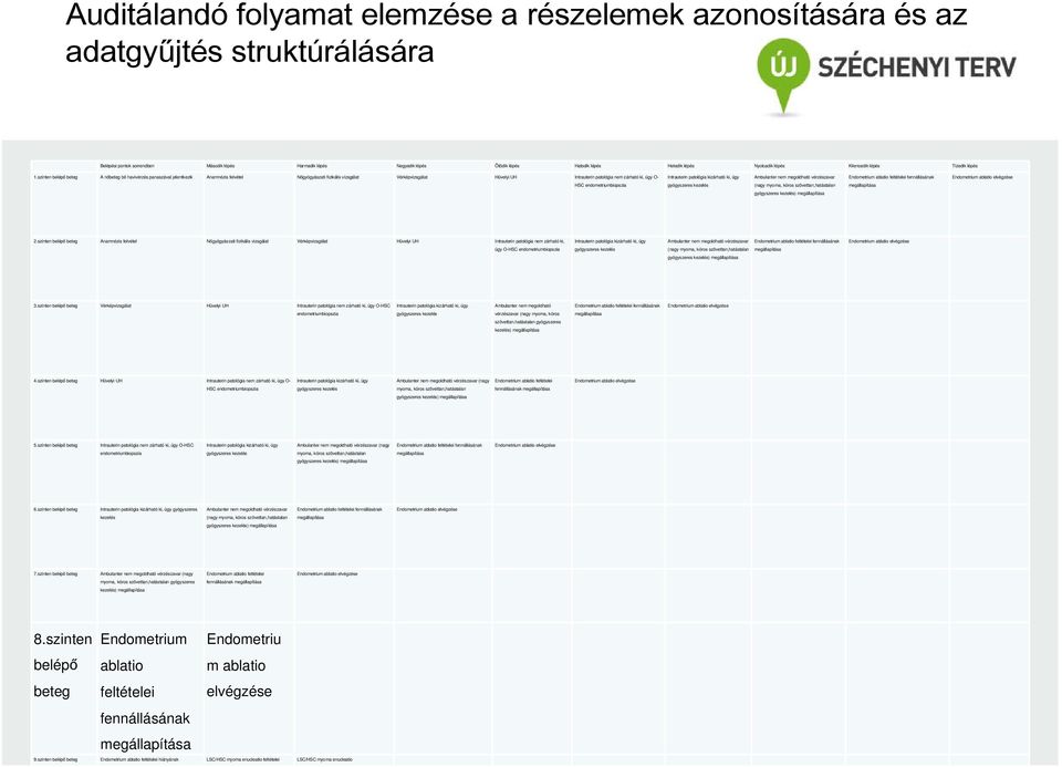 szinten belépő beteg A nőbeteg bő havivérzés panaszával jelentkezik Anamnézis felvétel Nőgyógyászati fizikális vizsgálat Vérképvizsgálat Hüvelyi UH Intrauterin patológia nem zárható ki, úgy O- (nagy