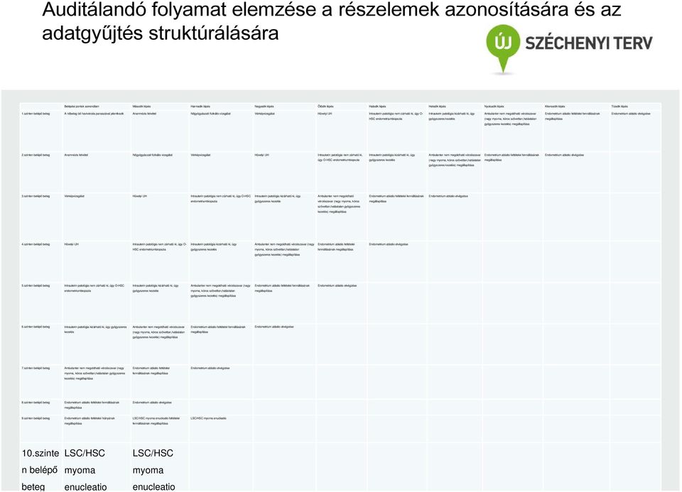 szinten belépő beteg A nőbeteg bő havivérzés panaszával jelentkezik Anamnézis felvétel Nőgyógyászati fizikális vizsgálat Vérképvizsgálat Hüvelyi UH Intrauterin patológia nem zárható ki, úgy O- (nagy