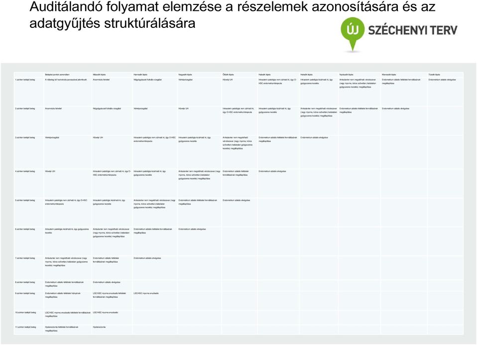 szinten belépő beteg A nőbeteg bő havivérzés panaszával jelentkezik Anamnézis felvétel Nőgyógyászati fizikális vizsgálat Vérképvizsgálat Hüvelyi UH Intrauterin patológia nem zárható ki, úgy O- (nagy