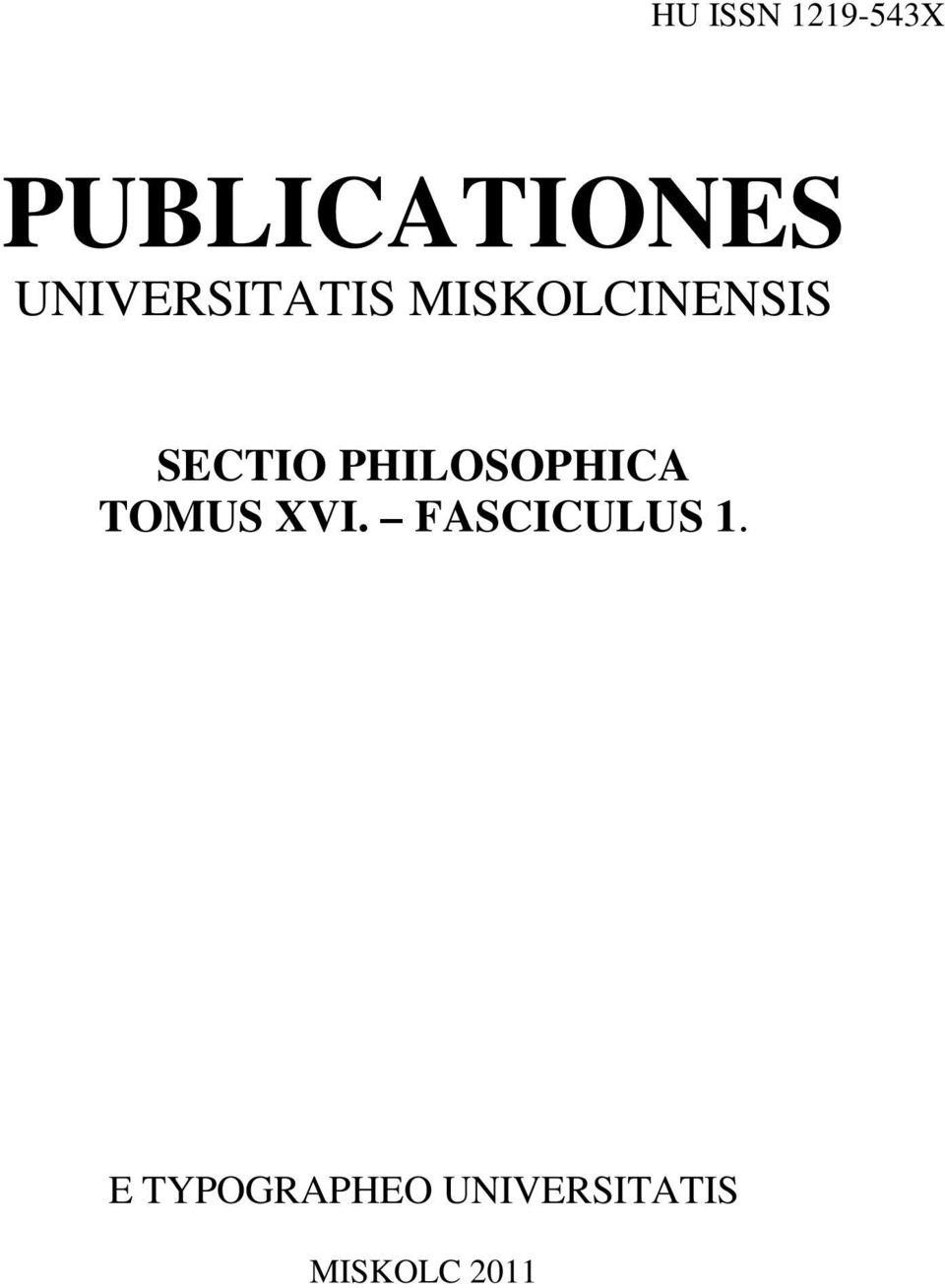 PHILOSOPHICA TOMUS XVI. FASCICULUS 1.