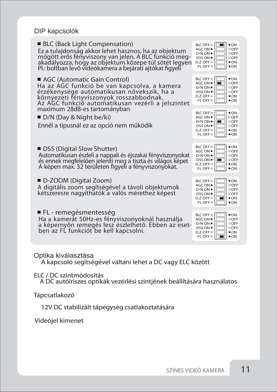 : boltban levő videókamera a bejárati ajtókat figyeli AGC (Automatic Gain Control) Ha az AGC funkció be van kapcsolva, a kamera érzékenysége automatikusan növekszik, ha a környezeti fényviszonyok