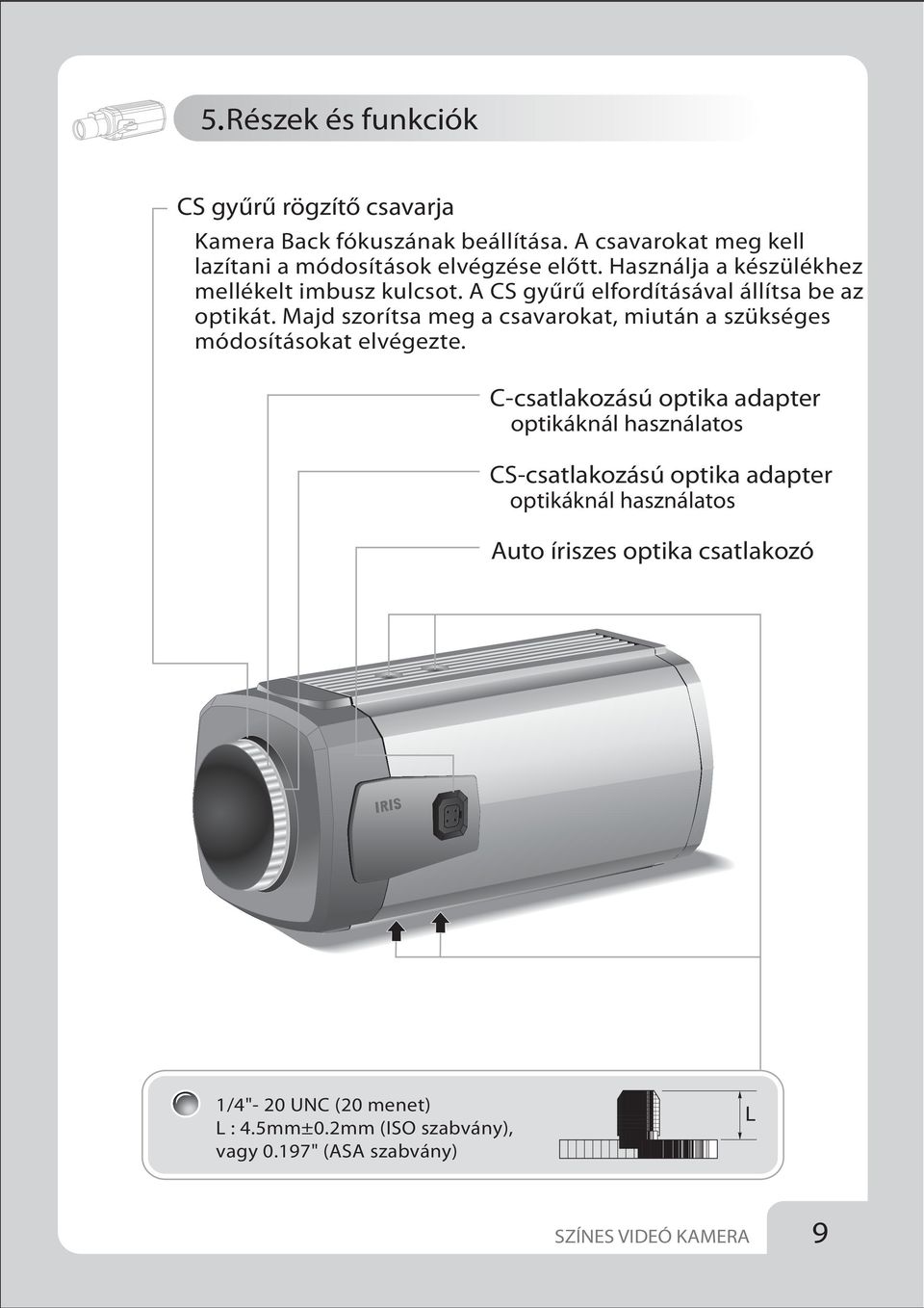 A CS gyűrű elfordításával állítsa be az optikát. Majd szorítsa meg a csavarokat, miután a szükséges módosításokat elvégezte.