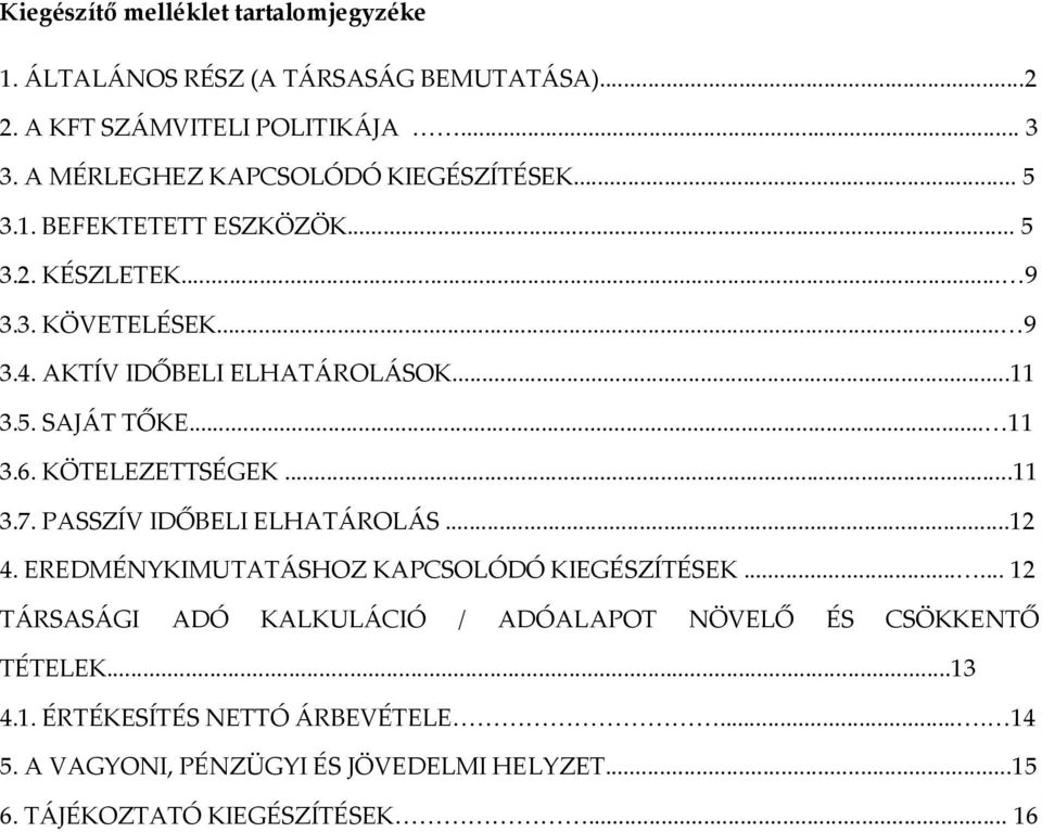 5. SAJÁT TŐKE... 11 3.6. KÖTELEZETTSÉGEK...11 3.7. PASSZÍV IDŐBELI ELHATÁROLÁS...12 4. EREDMÉNYKIMUTATÁSHOZ KAPCSOLÓDÓ KIEGÉSZÍTÉSEK.