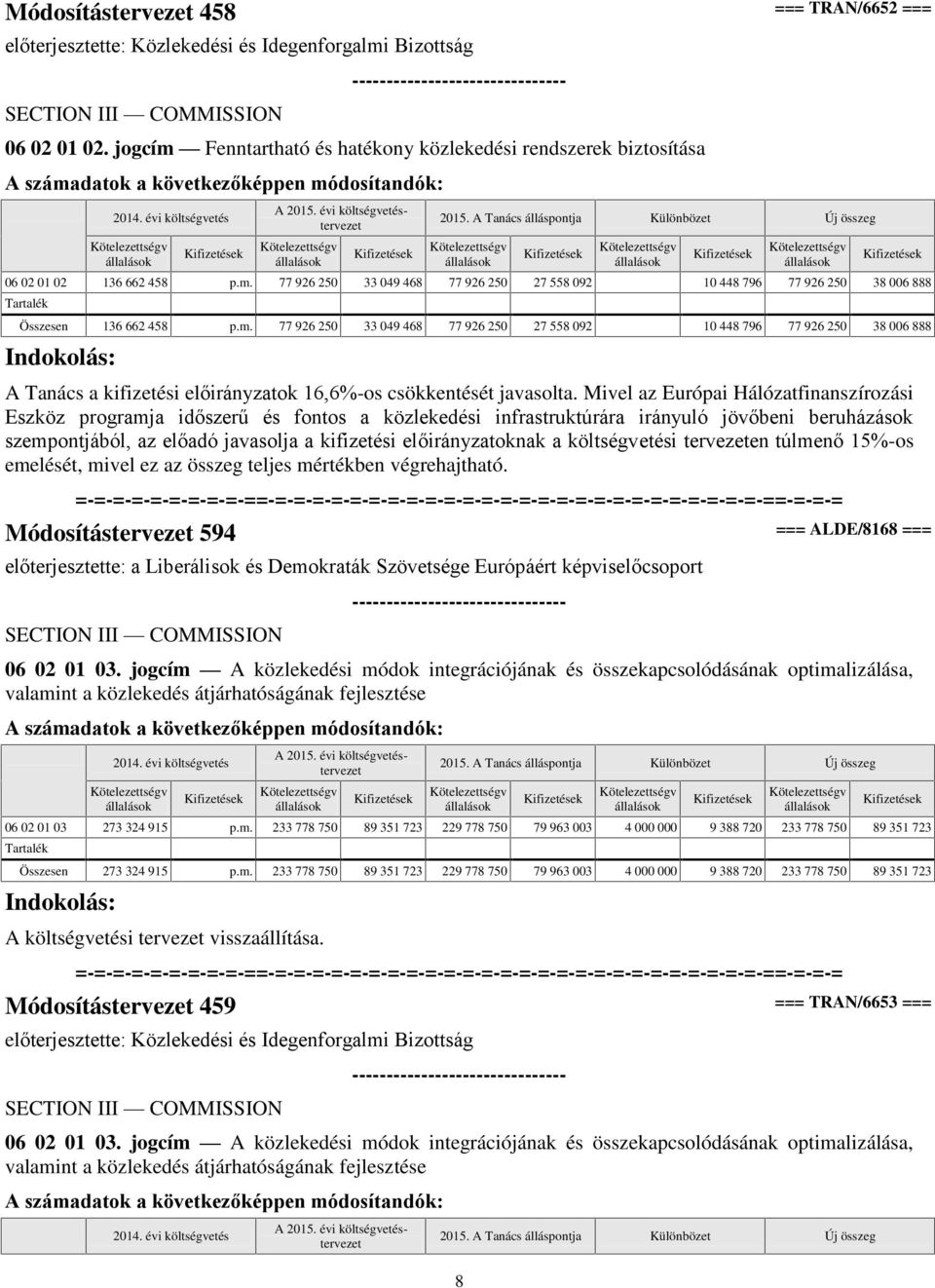 Mivel az Európai Hálózatfinanszírozási Eszköz programja időszerű és fontos a közlekedési infrastruktúrára irányuló jövőbeni beruházások szempontjából, az előadó javasolja a kifizetési