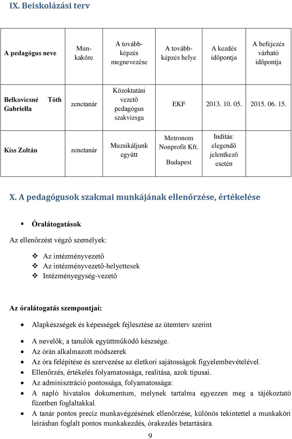 A pedagógusok szakmai munkájának ellenőrzése, értékelése Óralátogatások Az ellenőrzést végző személyek: Az intézményvezető Az intézményvezető-helyettesek Intézményegység-vezető Az óralátogatás