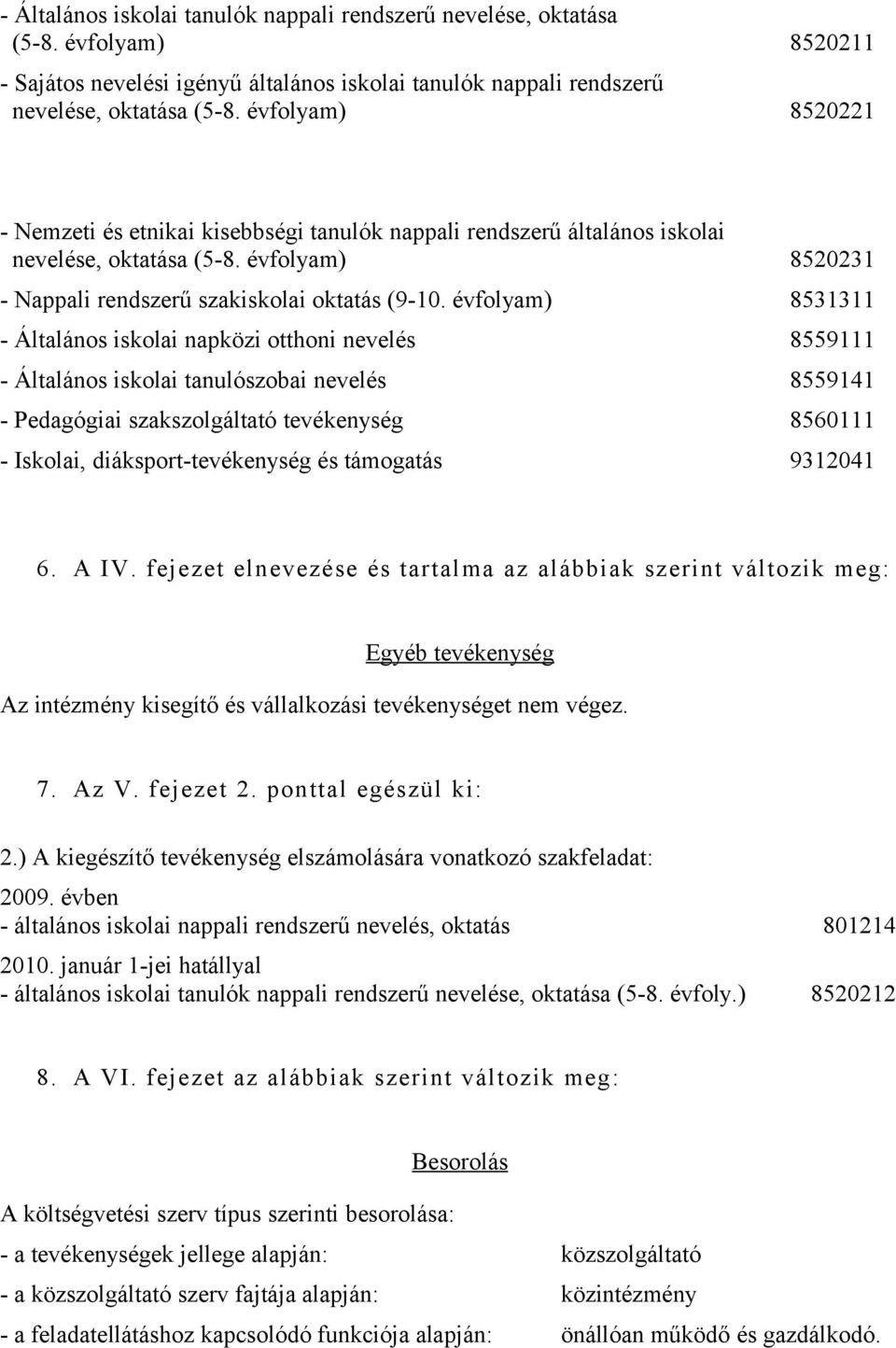 évfolyam) 8531311 - Általános iskolai napközi otthoni nevelés 8559111 - Általános iskolai tanulószobai nevelés 8559141 - Pedagógiai szakszolgáltató tevékenység 8560111 - Iskolai,