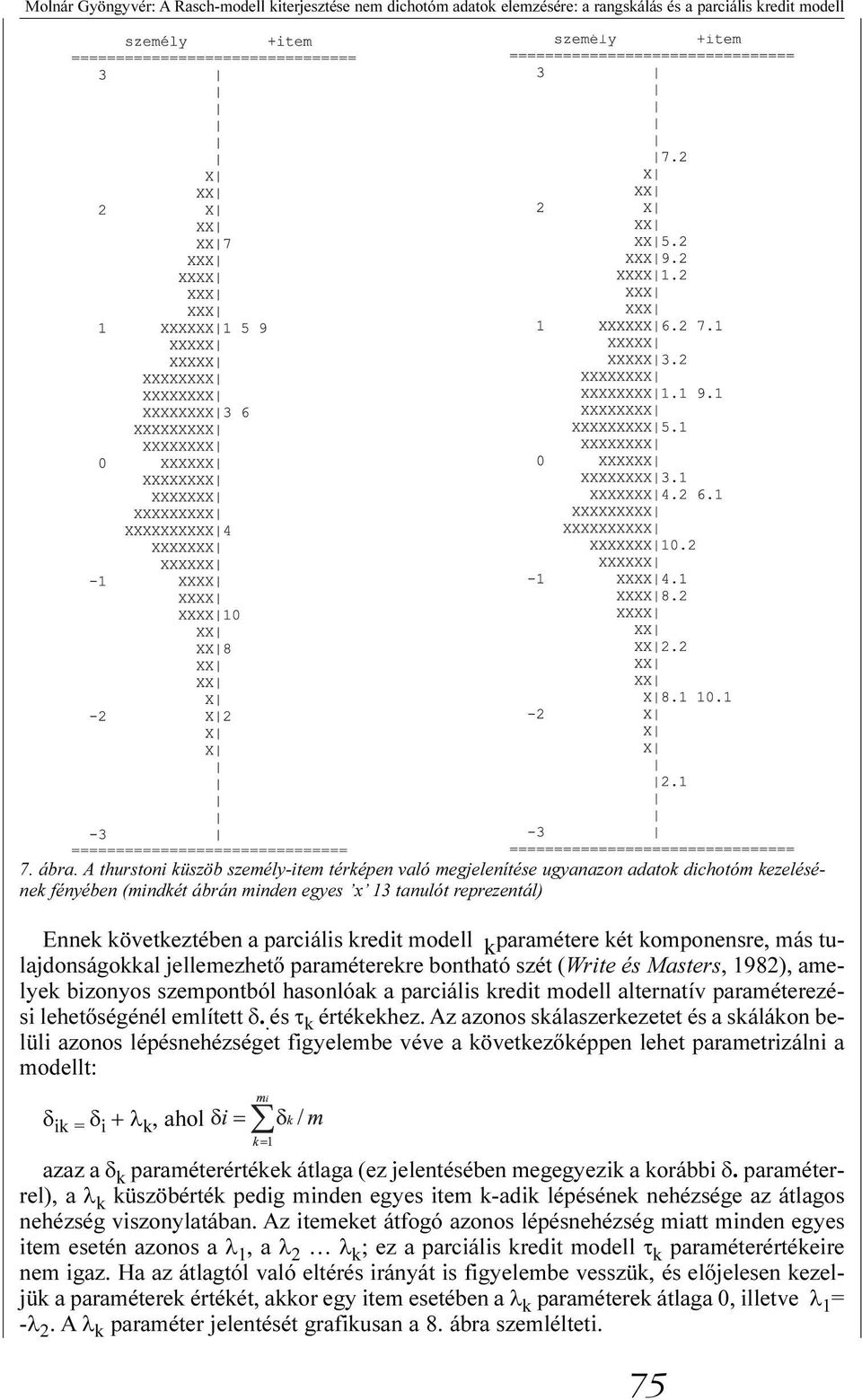 modell k paramétere két komponensre, más tulajdonságokkal jellemezhetõ paraméterekre bontható szét (Write és Masters, 1982), amelyek bizonyos szempontból hasonlóak a parciális kredit modell