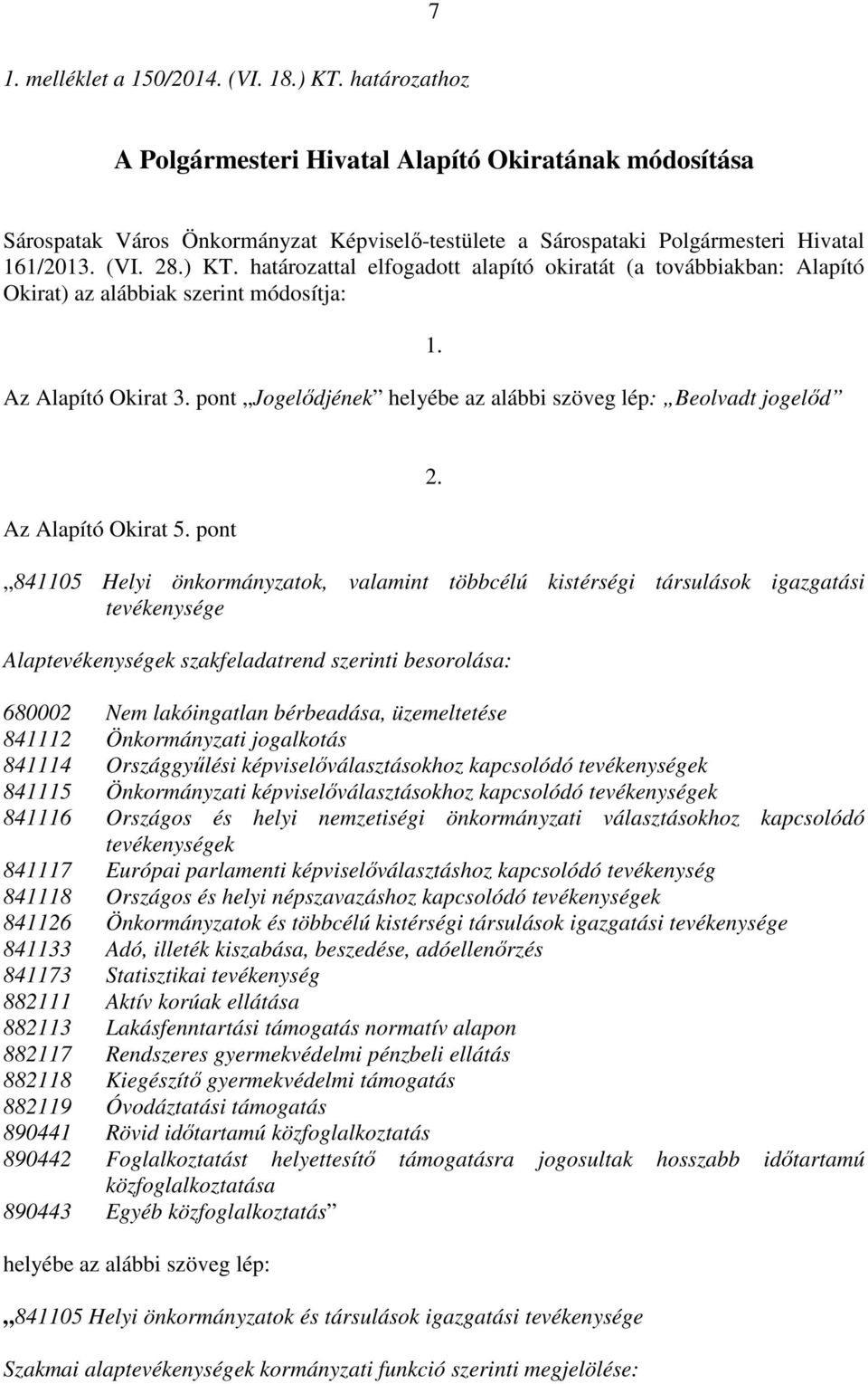 határozattal elfogadott alapító okiratát (a továbbiakban: Alapító Okirat) az alábbiak szerint módosítja: Az Alapító Okirat 3. pont Jogelődjének helyébe az alábbi szöveg lép: Beolvadt jogelőd 1.