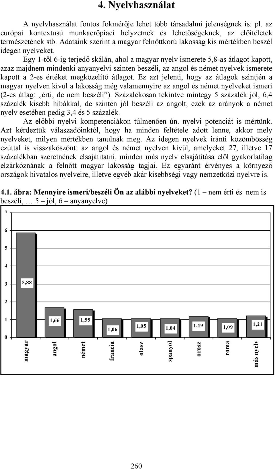 Egy 1-től 6-ig terjedő skálán, ahol a magyar nyelv ismerete 5,8-as átlagot kapott, azaz majdnem mindenki anyanyelvi szinten beszéli, az angol és német nyelvek ismerete kapott a 2-es értéket