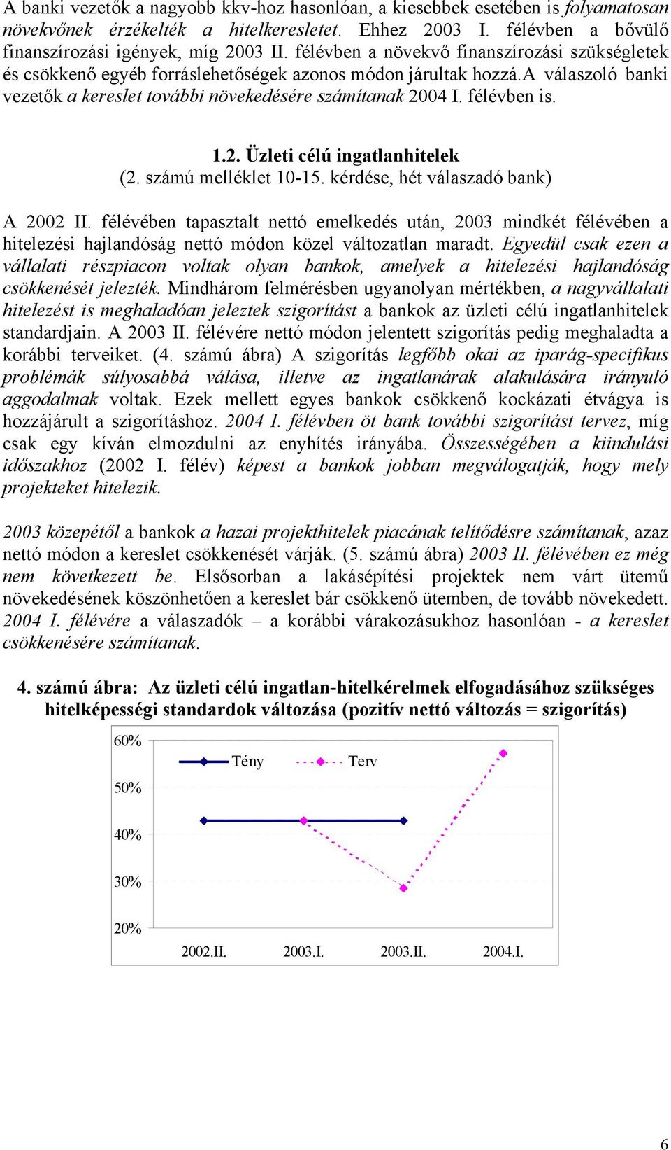 félévben is. 1.2. Üzleti célú ingatlanhitelek (2. számú melléklet 10-15. kérdése, hét válaszadó bank) A 2002 II.