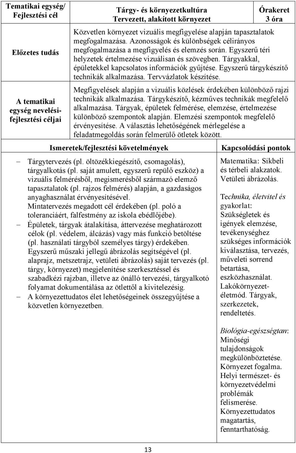 Tárgyakkal, épületekkel kapcsolatos információk gyűjtése. Egyszerű tárgykészítő technikák alkalmazása. Tervvázlatok készítése.