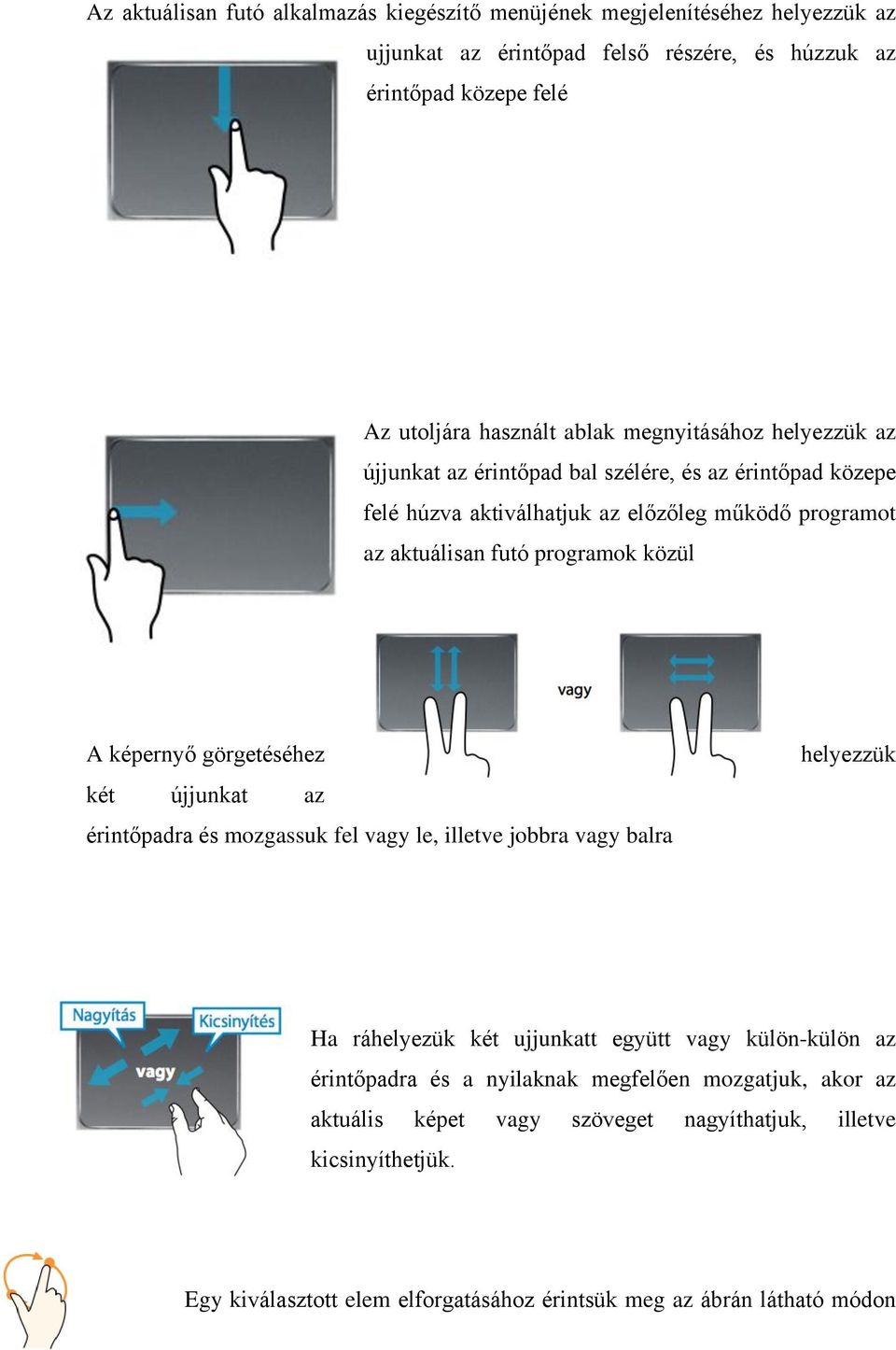 képernyő görgetéséhez két újjunkat az érintőpadra és mozgassuk fel vagy le, illetve jobbra vagy balra helyezzük Ha ráhelyezük két ujjunkatt együtt vagy külön-külön az érintőpadra