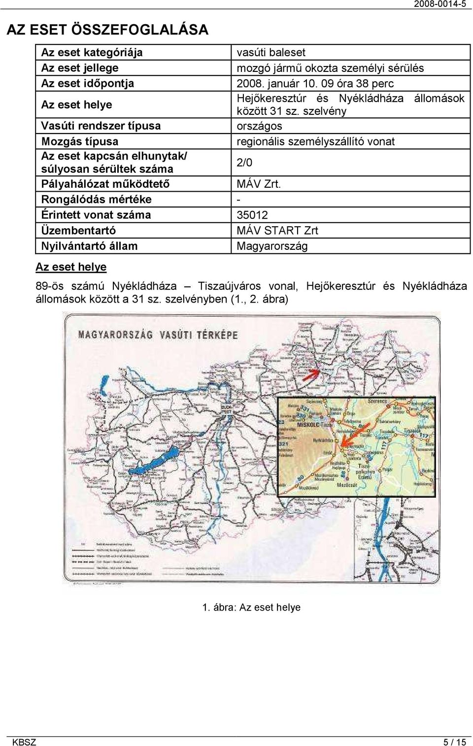 szelvény Vasúti rendszer típusa országos Mozgás típusa regionális személyszállító vonat Az eset kapcsán elhunytak/ súlyosan sérültek száma 2/0 Pályahálózat működtető MÁV Zrt.