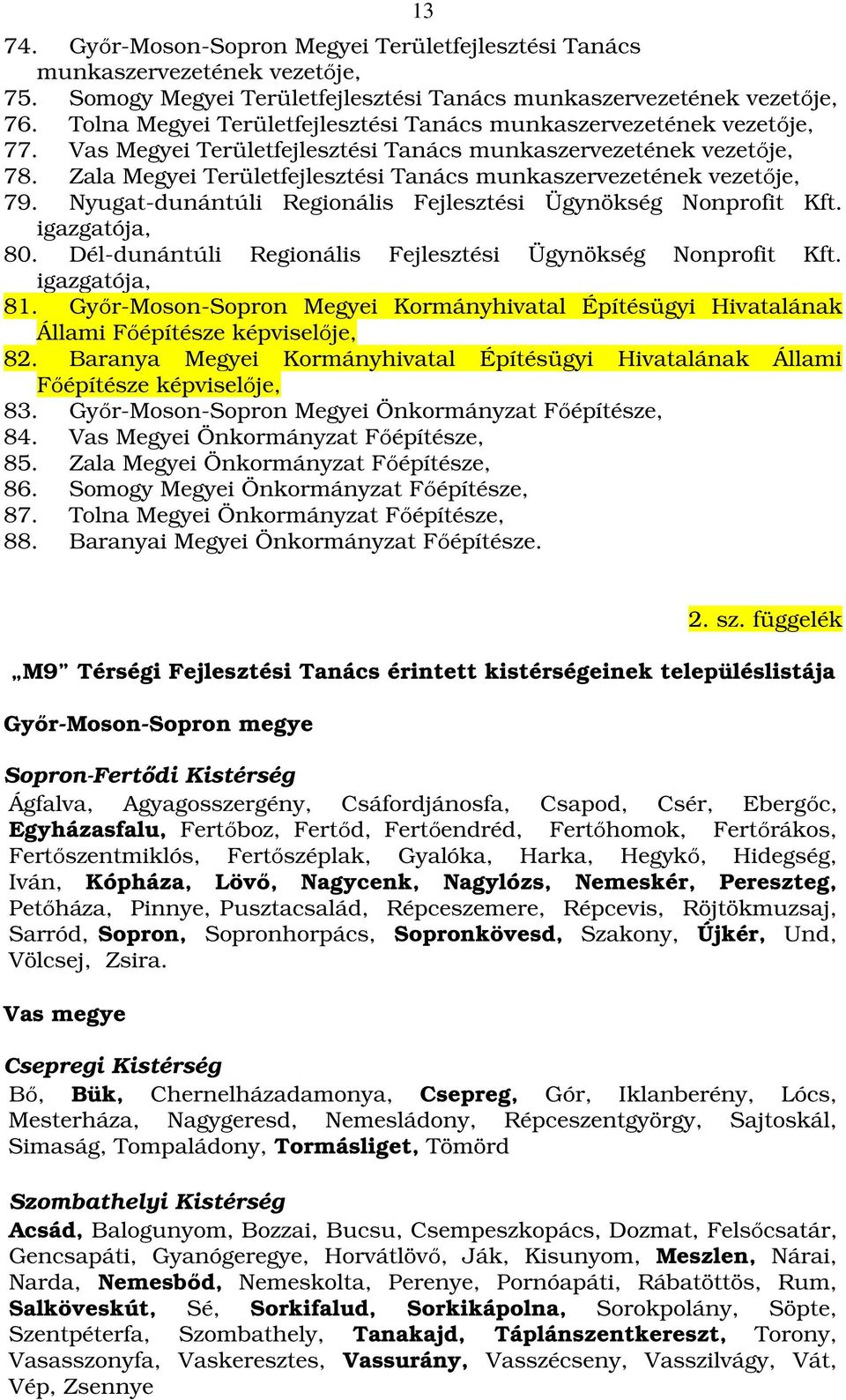 Zala Megyei Területfejlesztési Tanács munkaszervezetének vezetője, 79. Nyugat-dunántúli Regionális Fejlesztési Ügynökség Nonprofit Kft. igazgatója, 80.