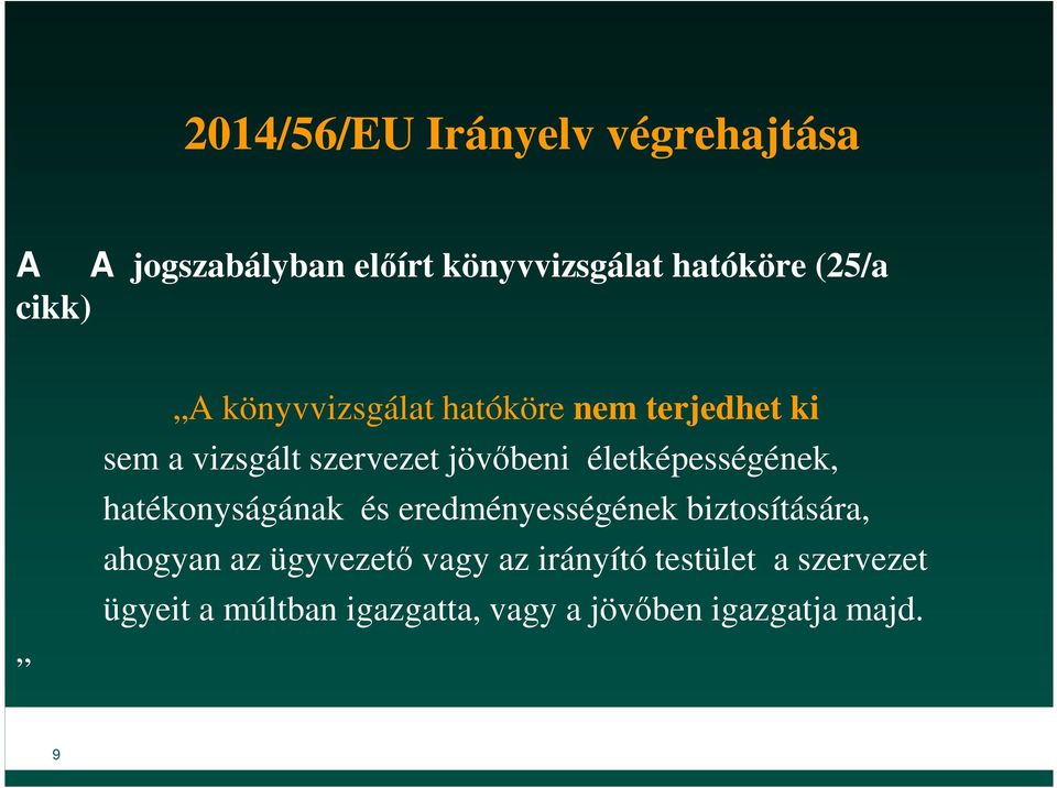 életképességének, hatékonyságának és eredményességének biztosítására, ahogyan az ügyvezető