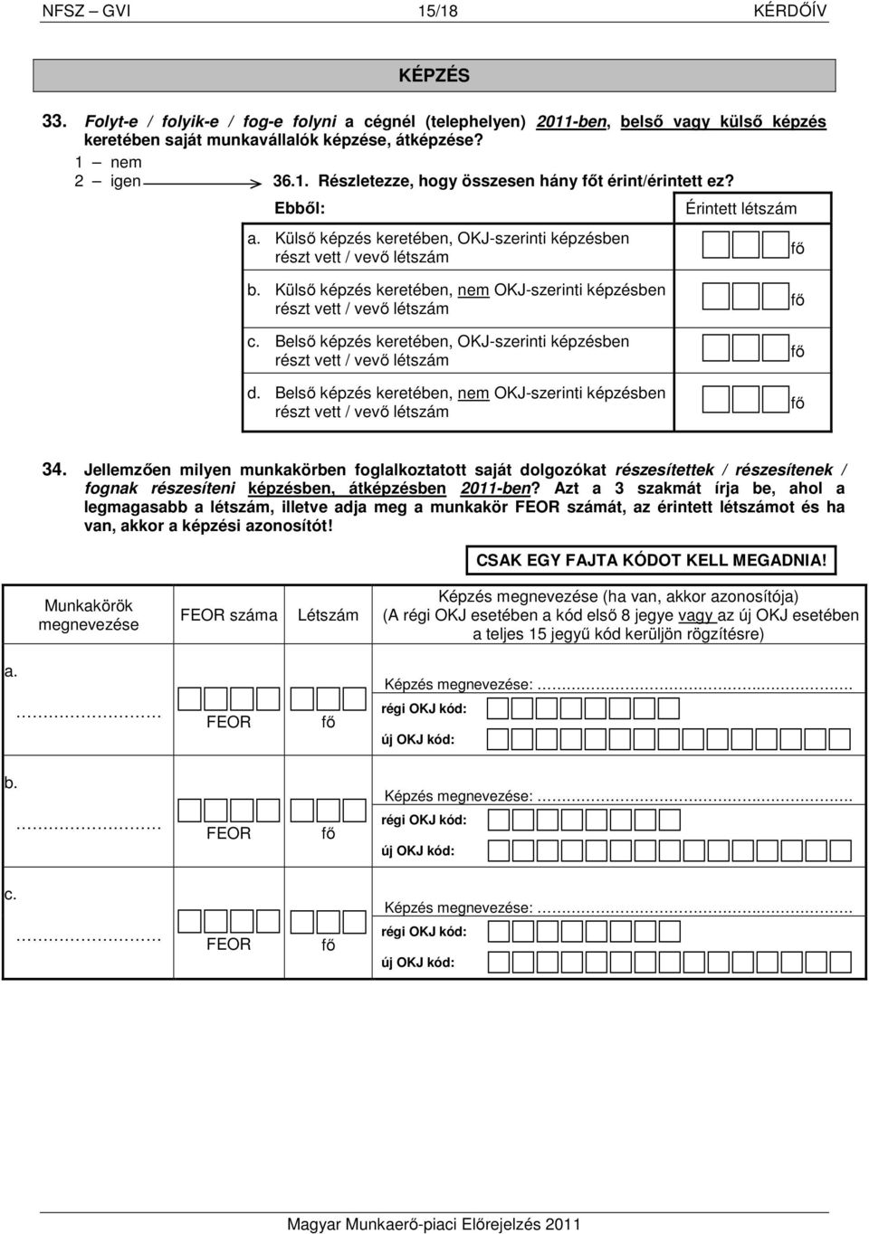 Belső képzés keretében, OKJ-szerinti képzésben részt vett / vevő létszám d. Belső képzés keretében, nem OKJ-szerinti képzésben részt vett / vevő létszám 34.