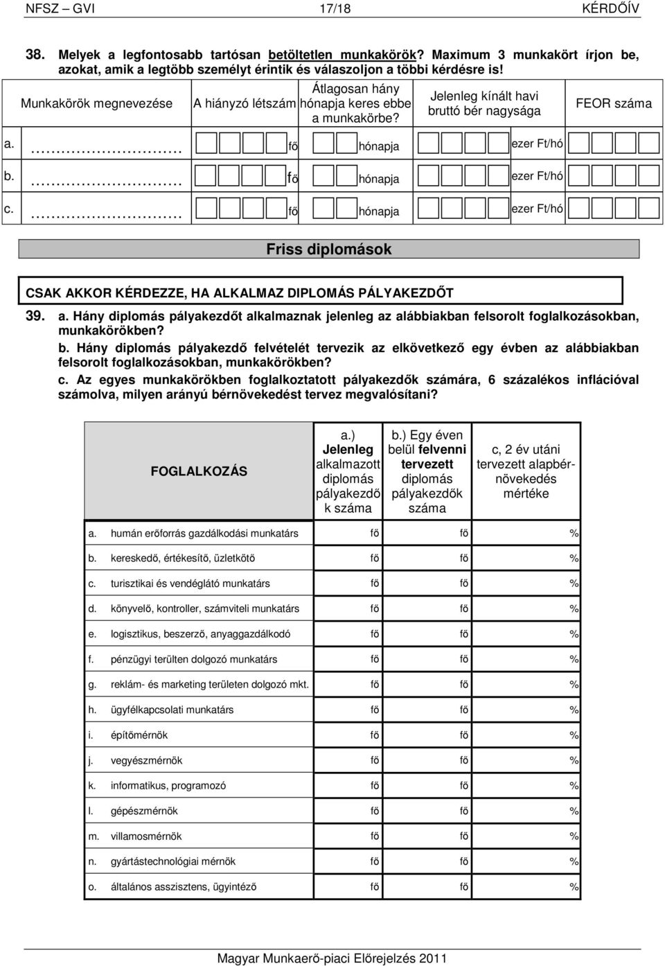 hónapja ezer Ft/hó FEOR száma Friss diplomások CSAK AKKOR KÉRDEZZE, HA ALKALMAZ DIPLOMÁS PÁLYAKEZDŐT 39. a.