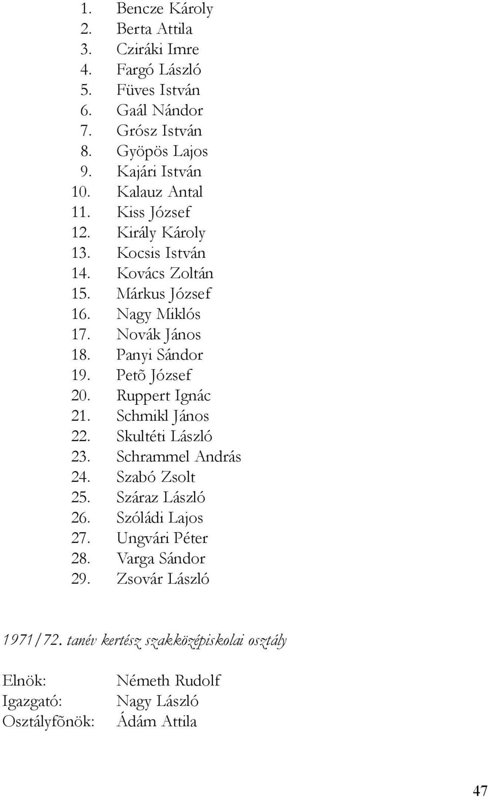 Novák János 18. Panyi Sándor 19. Petõ József 20. Ruppert Ignác 21. Schmikl János 22. Skultéti László 23. Schrammel András 24. Szabó Zsolt 25.